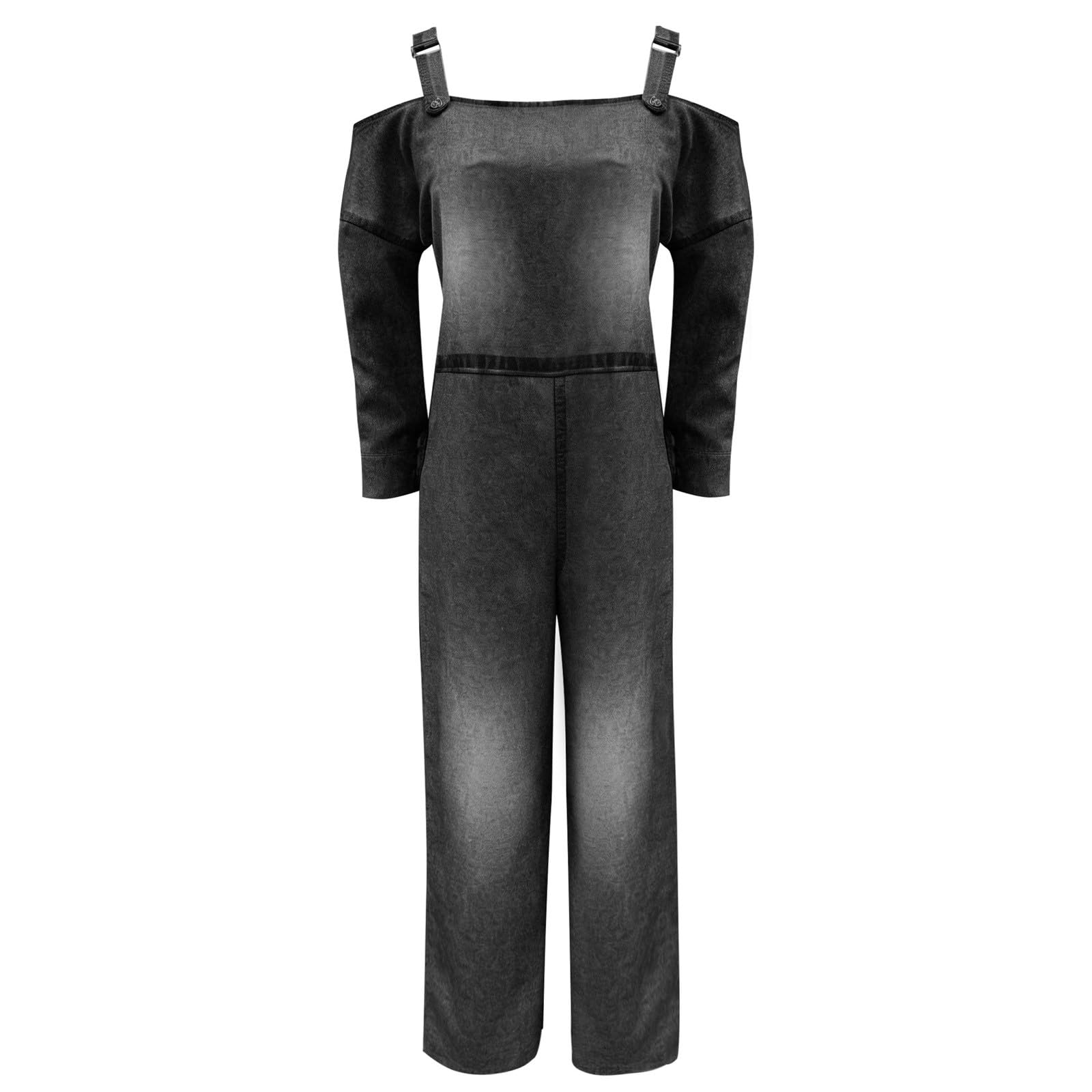 Generisch Salopette da donna in jeans lunga, stile vintage, a maniche lunghe, con bretelle