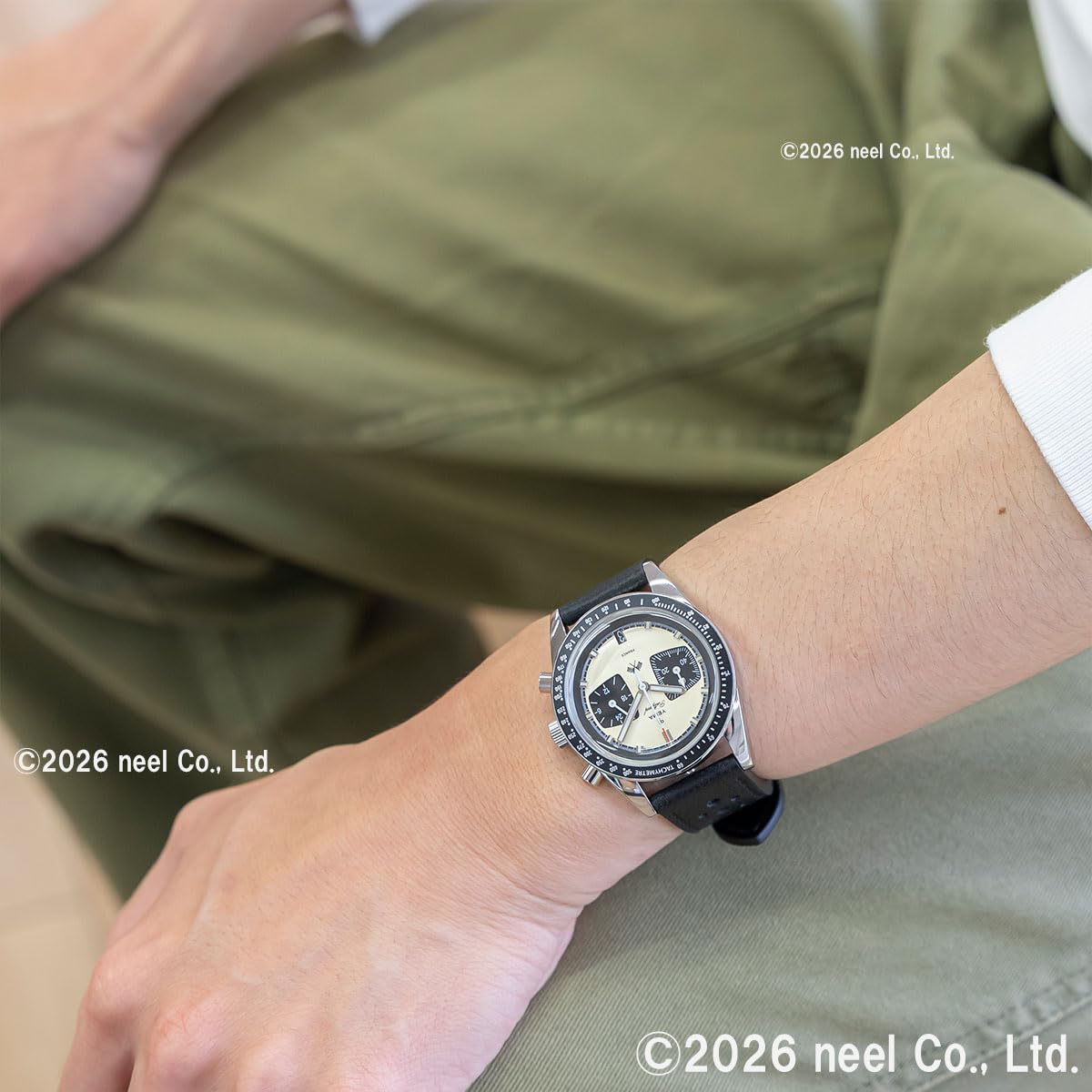 YEMA Rallygraf Panda Acero Híbrido Mecánico Cuarzo Cuero Blanco Reloj Hombre, Negro , Correa