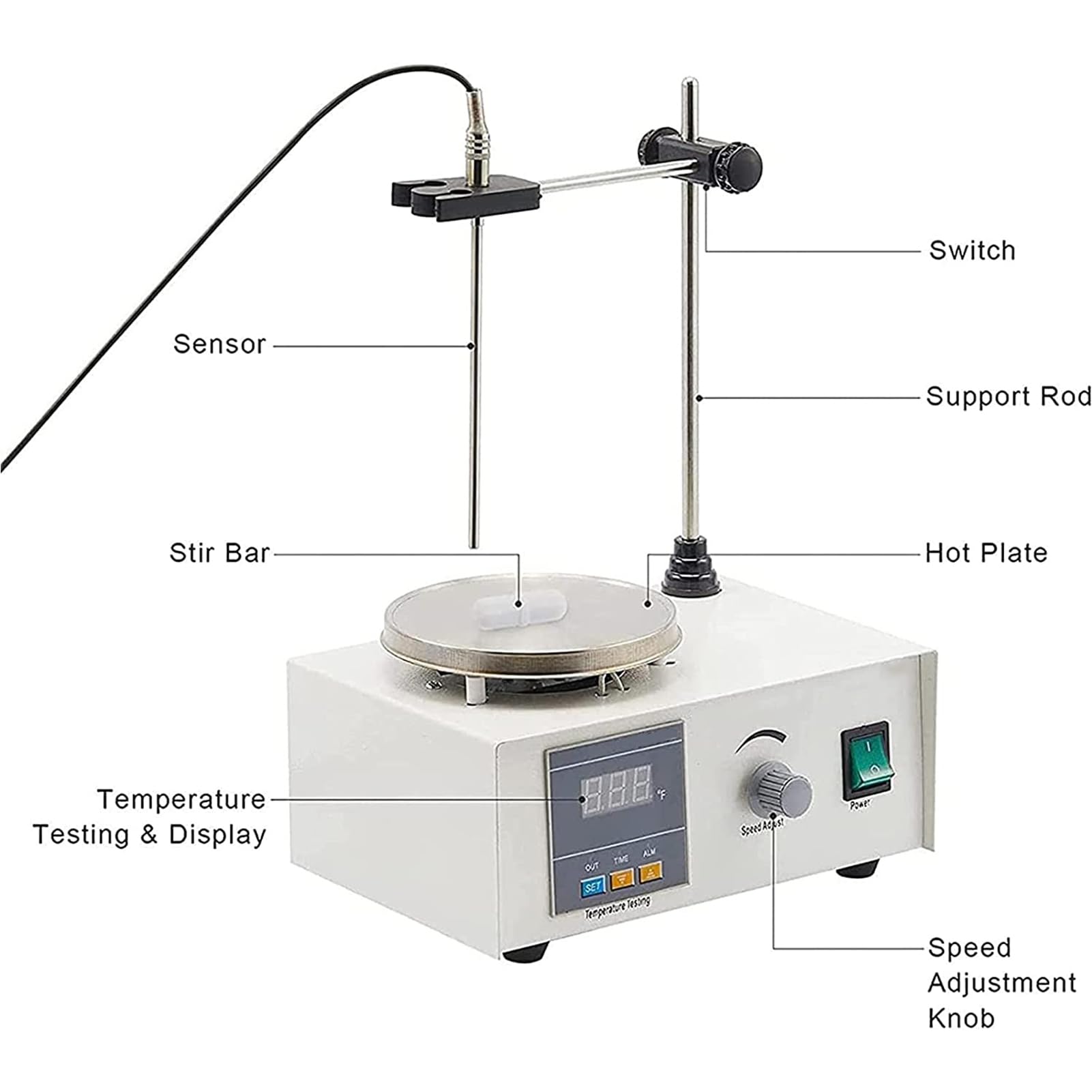 Vistirador De Calefacción Eléctrica Placa Caliente, Agitador Magnético con Pantalla Digital LED, Placa De Calentamiento De Laboratorio De 2000 RPM, Regulación De Velocidad Sin Pasos