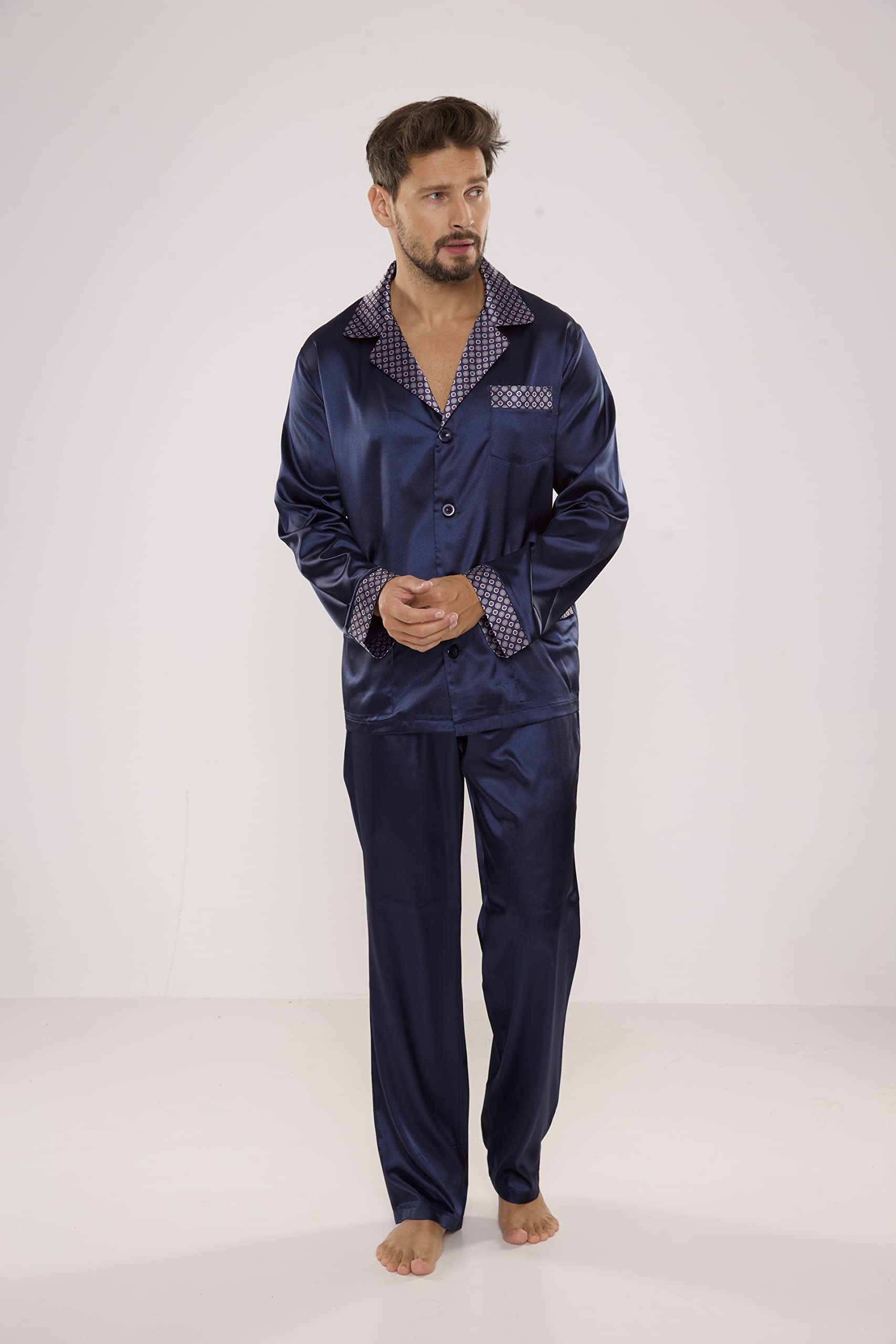 FOREX Lingerie edler und hochwertiger Satin-Pyjama Herren-Schlafanzug Hausanzug