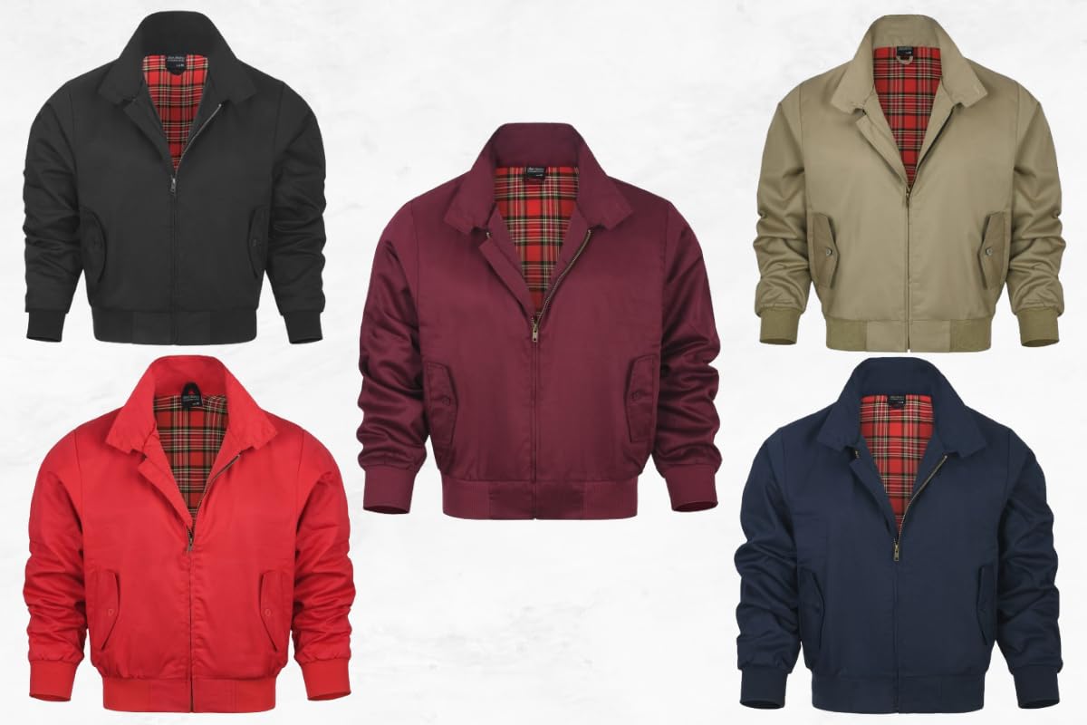 Harrington - Chaqueta Harrington Army And Workwear para hombre, chaqueta Harrington, chaqueta de forro a cuadros, color rojo a cuadros - XS-4XL
