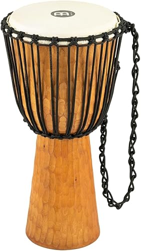 Instrumento circular de tambor de mano Djembe, serie de techo de caoba tallada - NO HECHO EN CHINA - Cuerdas de tejido africano Mali, 2 años de