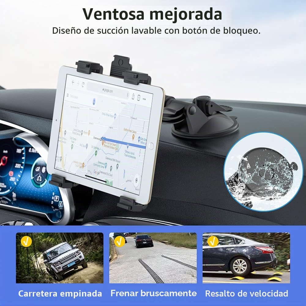 OHLPRO Soporte Tablet para Coche, Montura iPad Ventosa Parabrisas y Salpicadero, Soporte Tablet Universal 6-11" Compatible con iPad, Samsung Galaxy Tab y Más, Brazo Flexible, Rotación 360°, Negro