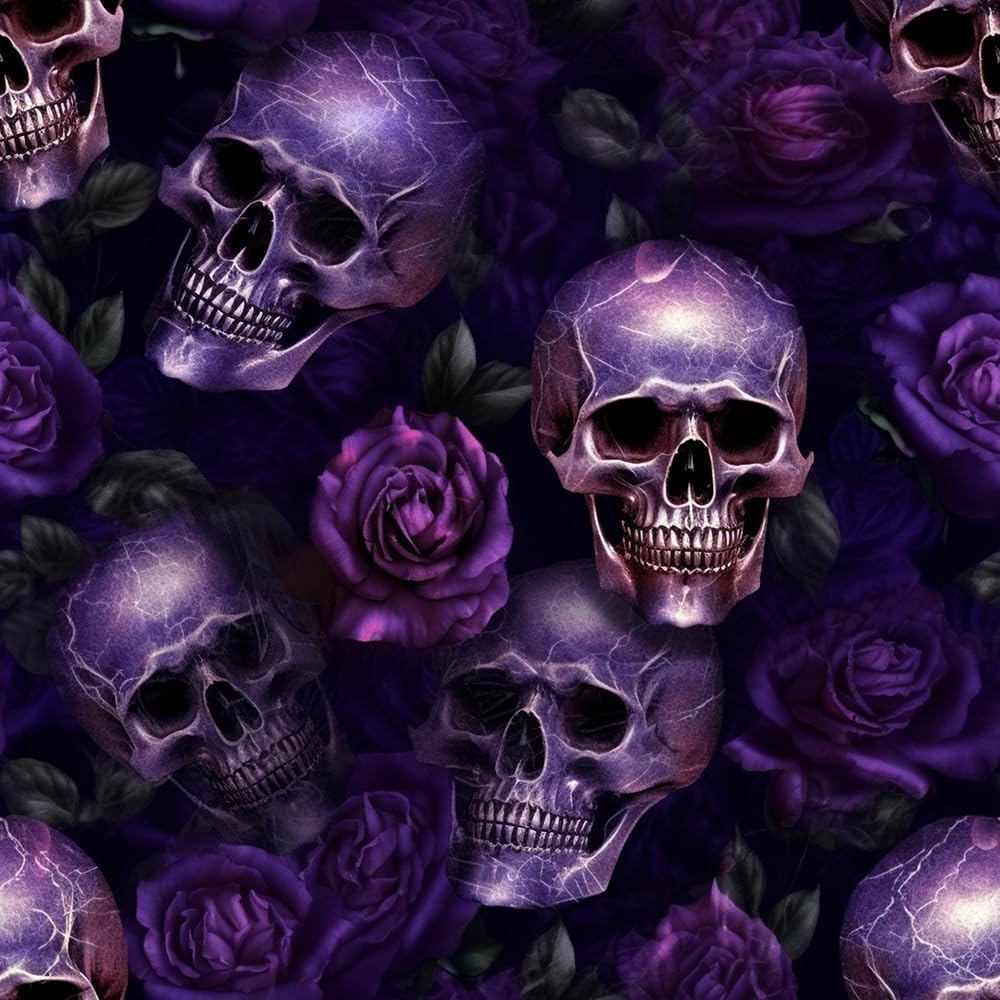 18"x236" Dark Purple Ghost Skull Flower Peel and Stick Self Adhesive Wallpaper Removable Contact Paper Stick on Easy Peel Off Wall Paper for Kitchen Bedroom Bathroom Renter