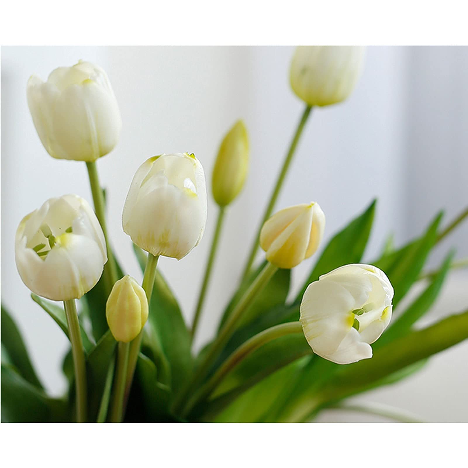 Flores Artificiales Ramo de Tulipanes Artificiales y jarrón de Cristal, Manualidades de plástico, Ramo para Sala de Estar, Adecuado para fie