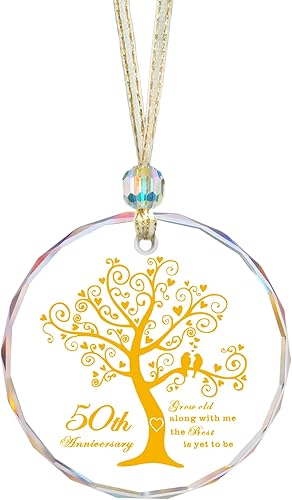 LEFERS Adorno de 50 aniversario, adorno colgante de cristal 50 años como señor y señora, decoración de boda, recuerdo coleccionable de aniversario