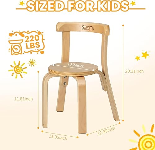 Miniatura 3 de Swegrow Silla de Madera para Niños, Silla para Niños Pequeños para Mesa, Sillas Apilables para Niños, Muebles de Madera para Niños para