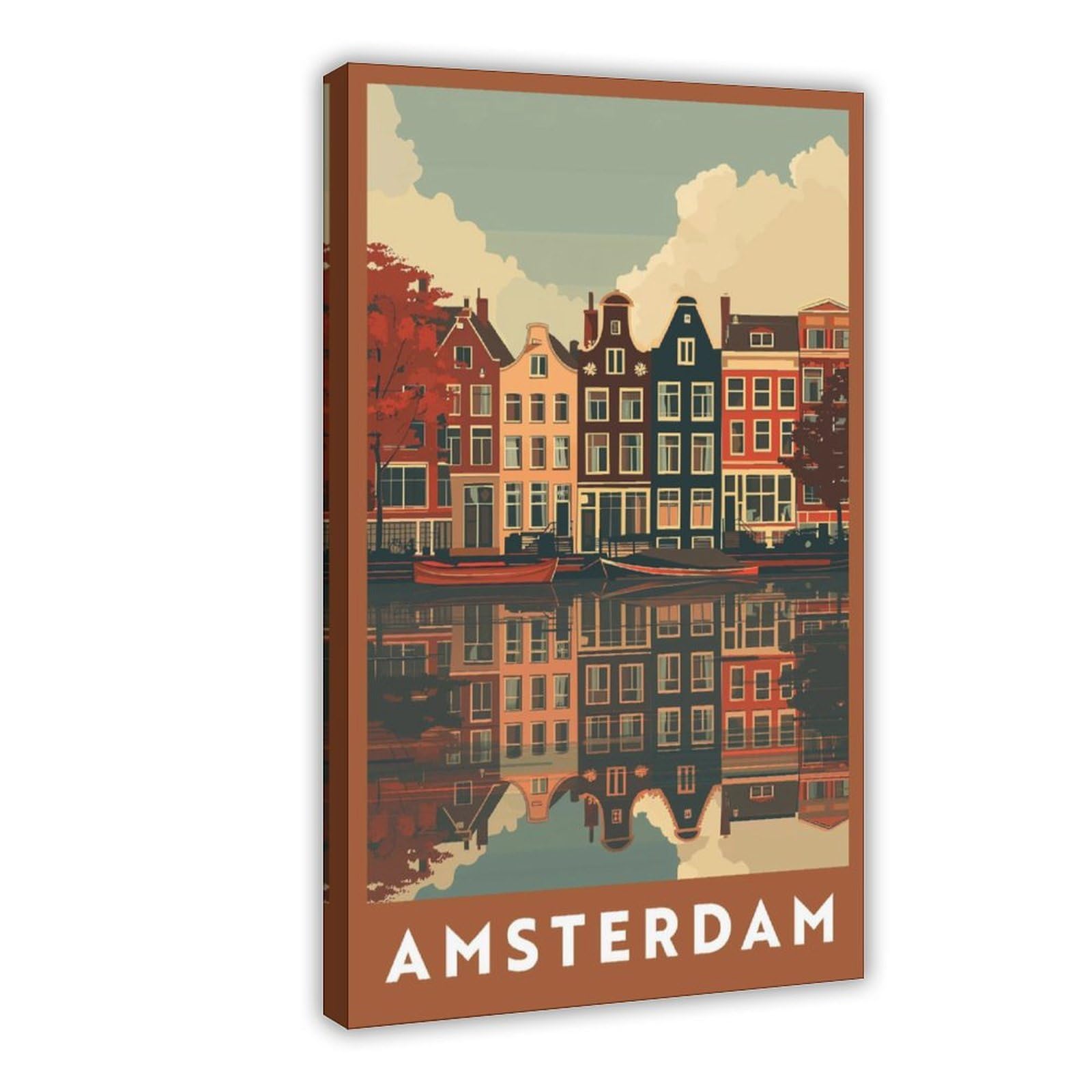 Bareronor Amsterdam Canal Canvas Poster for Home Decor Gift