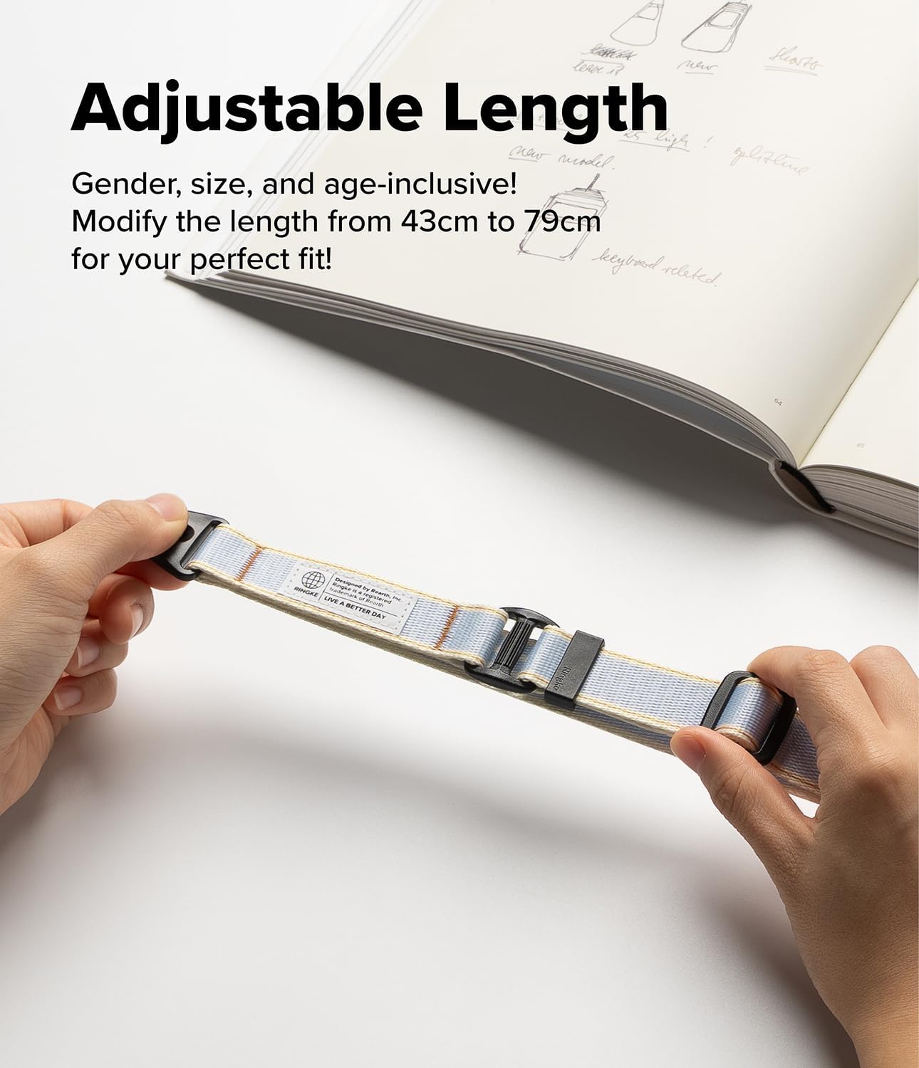 Ringke Lanyard Strap [Adjustable Neck Shoulder Crossbody Strap] [One-Touch Buckle] for Phone Case, Camera, Keys, USB Flash Drive, and ID Badge - Stripe Blue