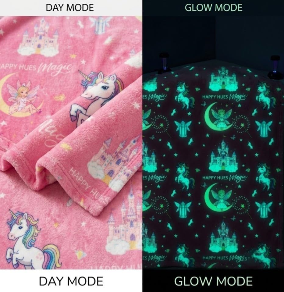 Image of Happy Hues Glow in The Dark Blanket Kids-Teens Boys & Girls Travel Lightweight Throw Blankets Soft & Fluffy (Magic)