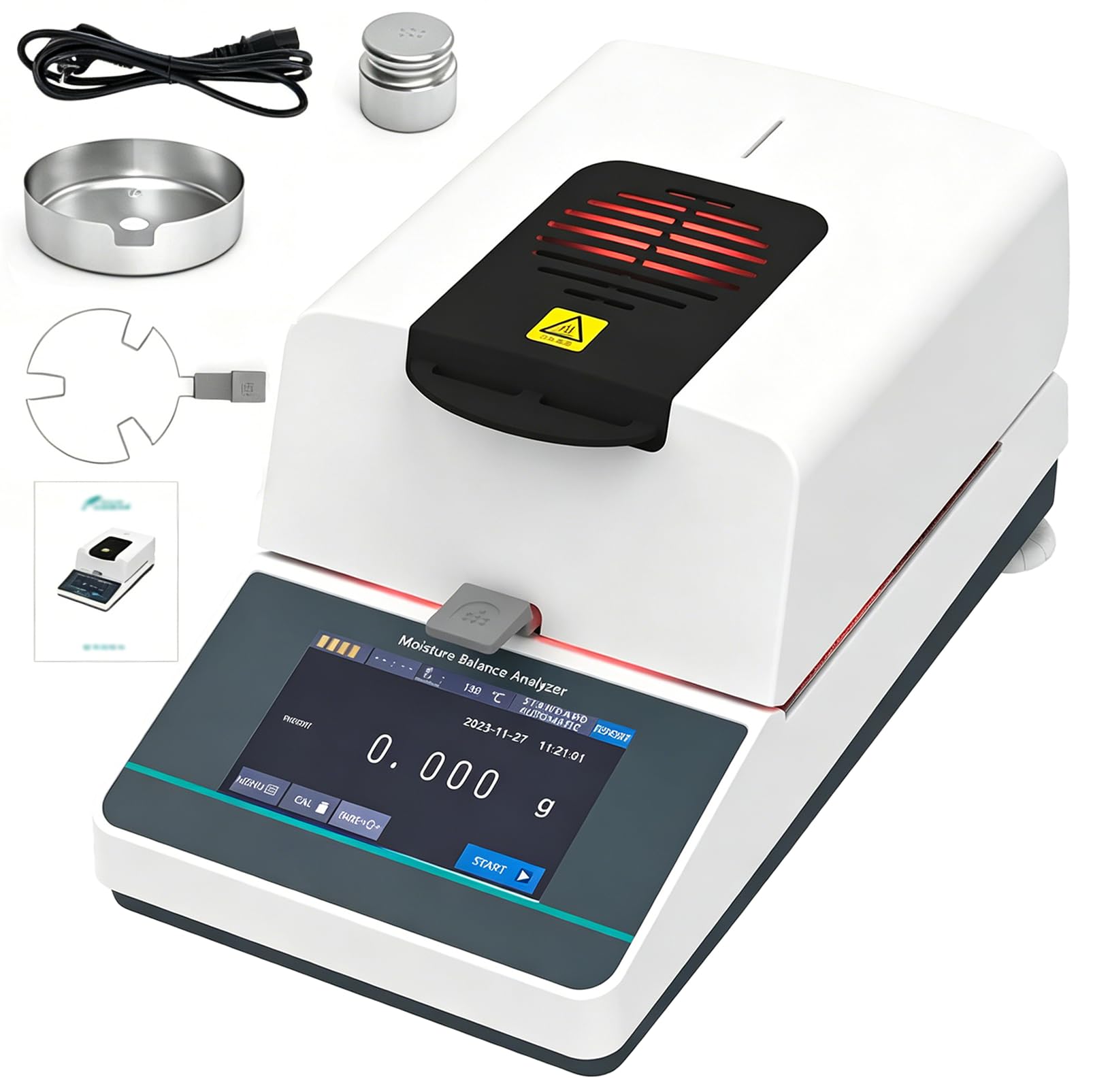 Analizador de Humedad Halógeno con dos Modos de Calibración, Balanza de 110g, Calentamiento y Secado Rápidos 40-160 ℃, con Salida y Almacenamiento de Datos para Pruebas De Alimentos, Plantas MBA1102