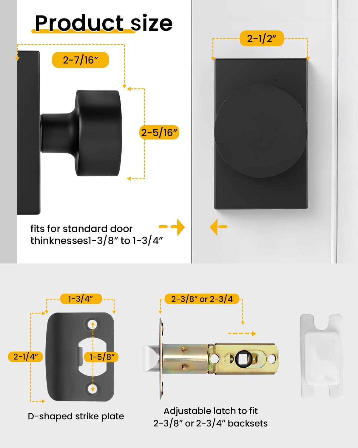 Goldenwarm Black Door Knobs Passage, Zinc Alloy Matte Black Passage Door Knob, Heavy Duty Modern Hall and Closet Door Knobs, Hallway (3 Pack)