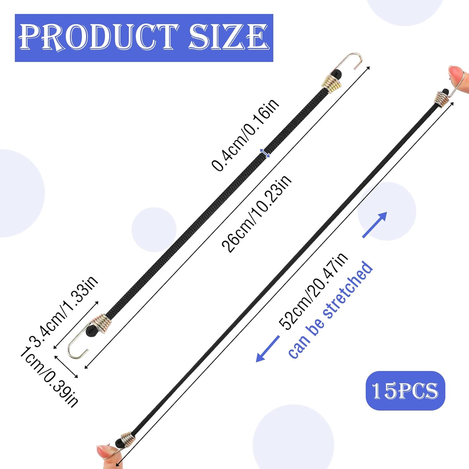 15 Pack Heavy Duty Bungee Cords with Hooks 10 Inch Mini Bungee Cords Heavy Duty Outdoor Black Elastic Rope Rubber Strap for Camping Luggage Roof Racks Car Tents Tarps Bikes Rvs