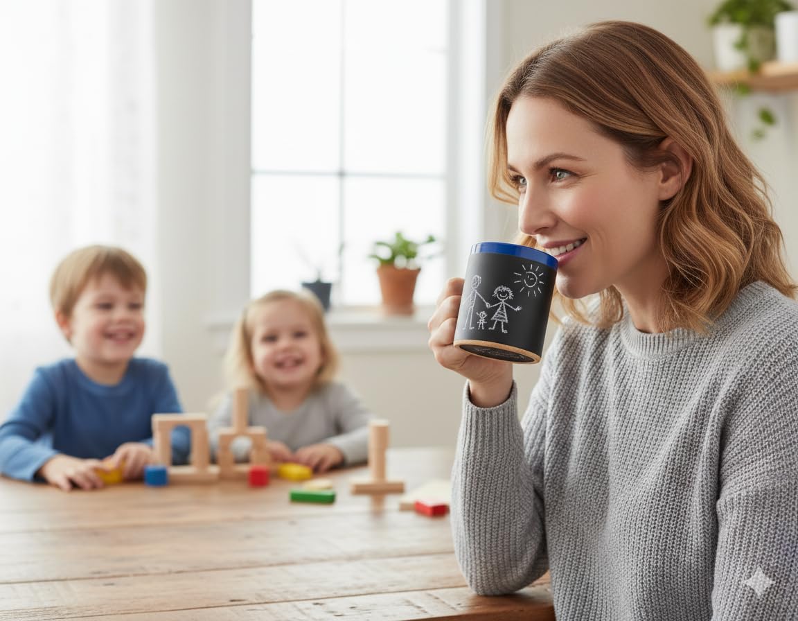 Set da 4 Tazze in Ceramica con Lavagna e Gessetti | Tazze da Caffè o Tè per Scrivere Messaggi Originali | Regalo Divertente per Amici, Famiglia e Bambini | Perfetto per Disegnare