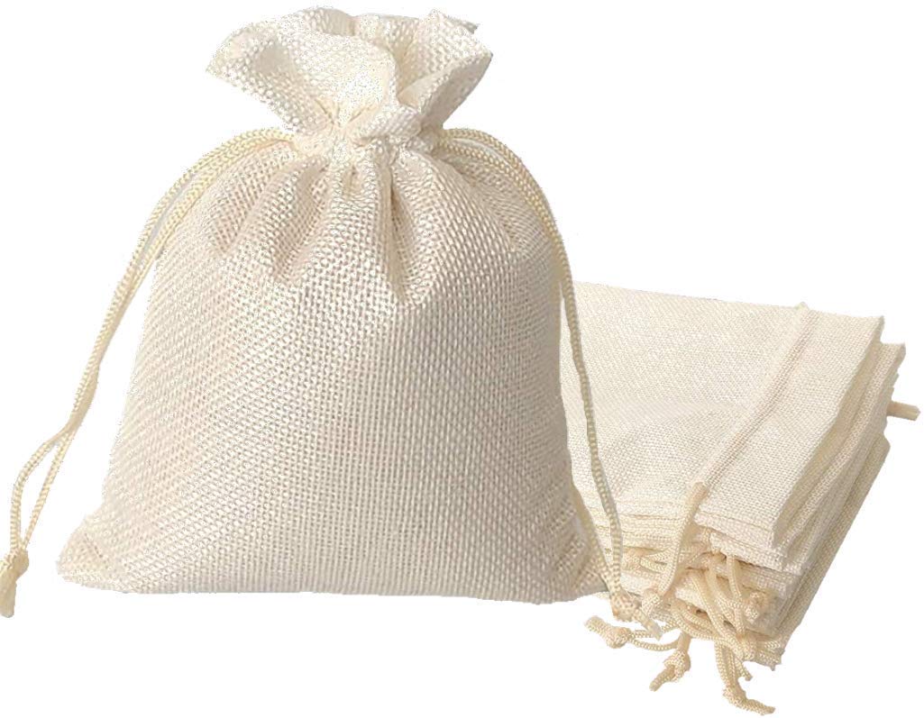 LifeKrafts Linen Jute Pouches | Cream White | 17.5x20cm Pack of 20 | Adjustable Drawstring Bags for Return Gifts, Wedding Favours, Jewellery, Parties, Crafts, Hampers, DIY Storage, Festivals, christmas / wedding gift bags