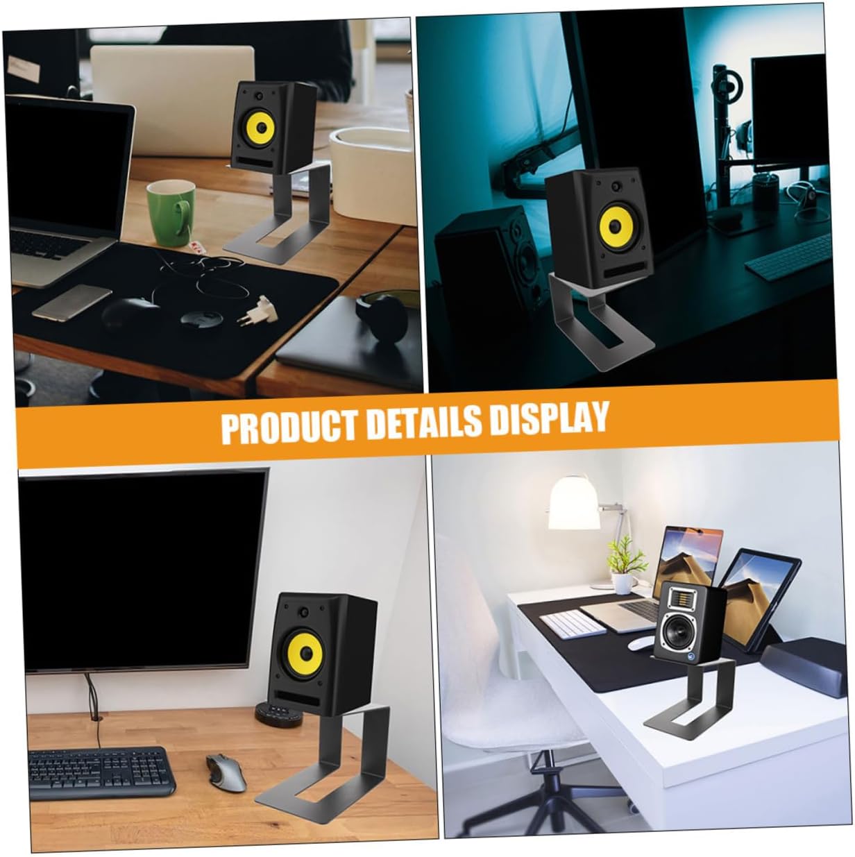 2pcs Adjustable Desktop Speaker Stands Black Metal Speaker Risers for Computer and