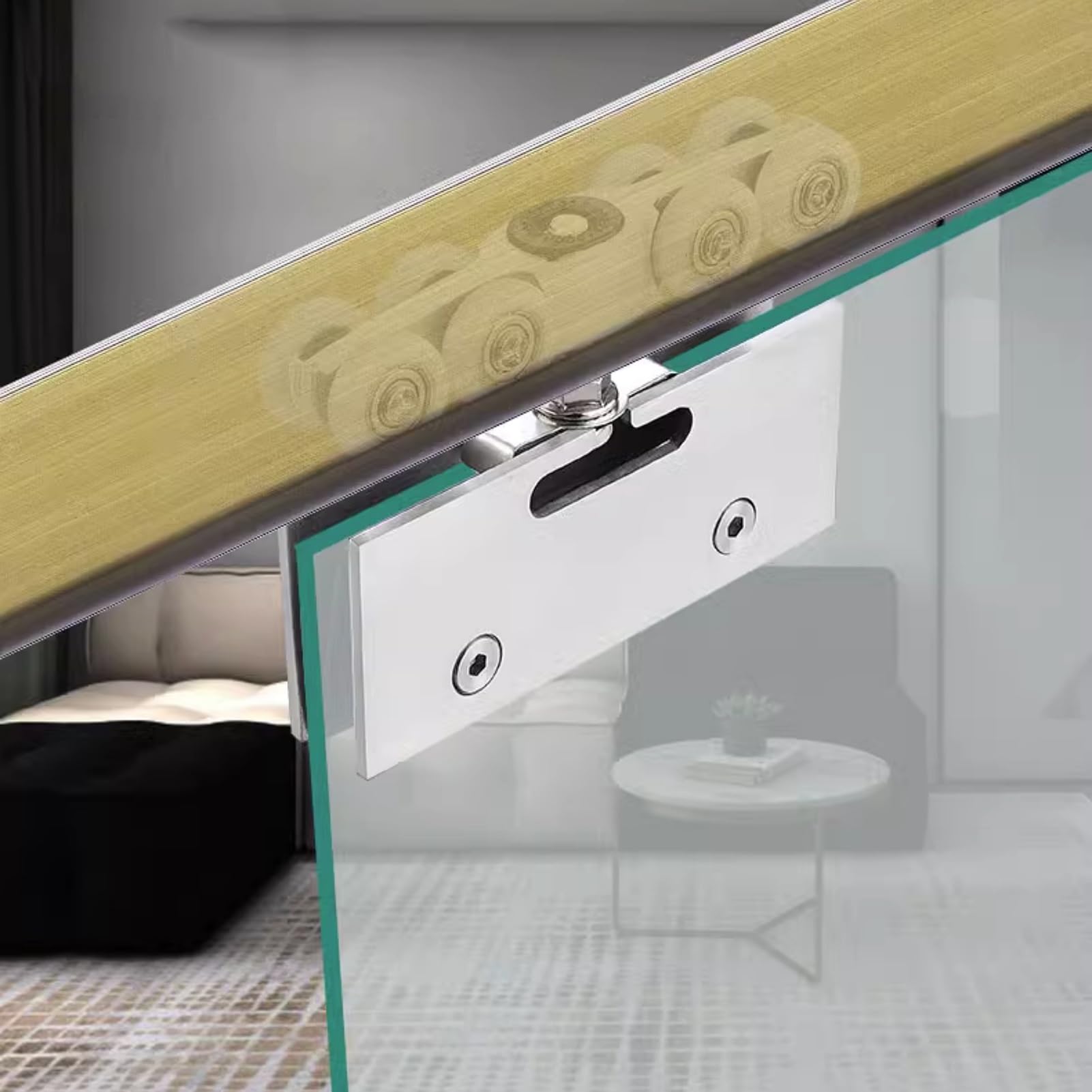 Kit de herrajes para puerta corredera, sistema de aluminio sin marco con