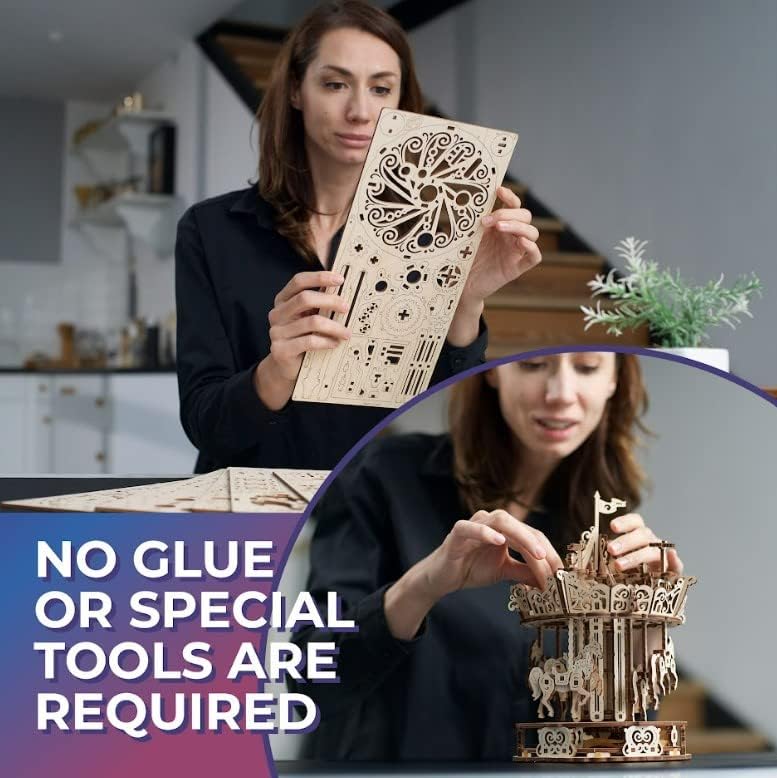 UGEARS Carousel 3D Wooden Puzzles for Adults - Mechanical 3D Model Self-Assembling Craft DIY Kit Adult 3D Puzzle Gift, Wooden Model Kits for Adults - Image 2