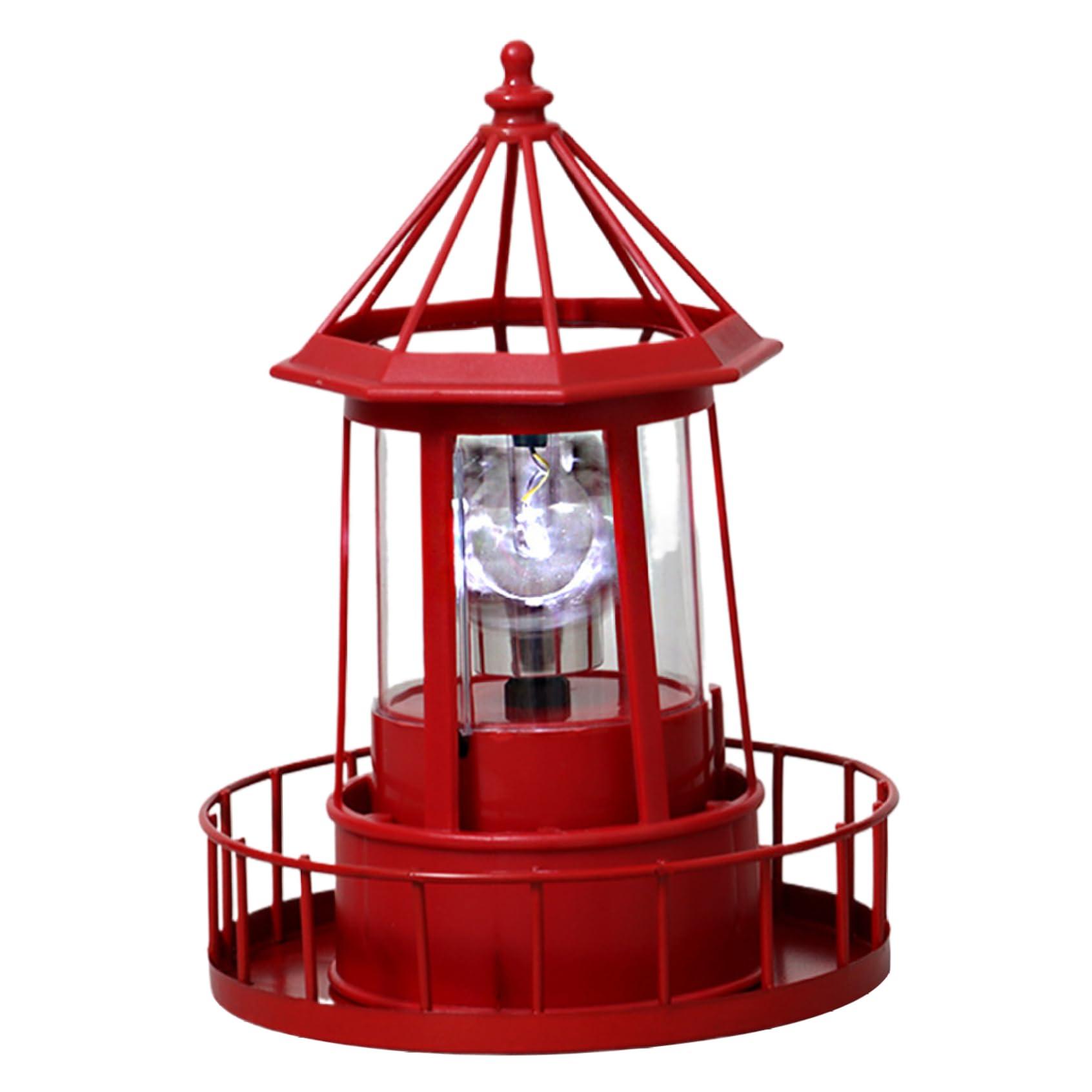 Licsaliwe Solar Lighthouse Lamp 360° Rotation, Waterproof Decorative Metal Solar Garden Lights for Patio Pathway Courtyards Lawns 5.9x8.3 Inch(Red)