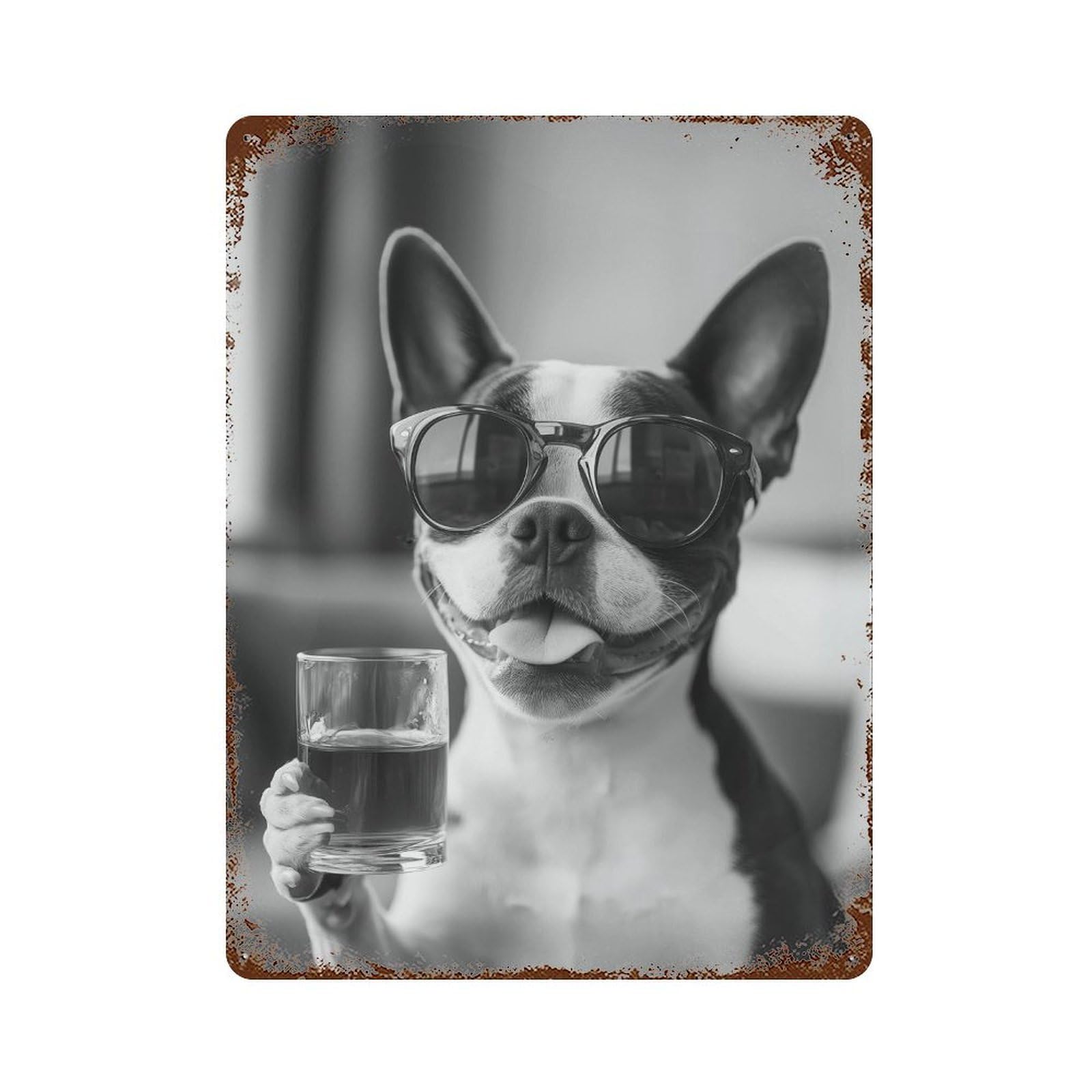 xiaoxiaoshen Funny Boston Terrier Whiskey Print Wall Decor Art Metal Tin Poster Modern Home Decor Art Home Bar Shop Decorations Vintage Sign 40x30cm