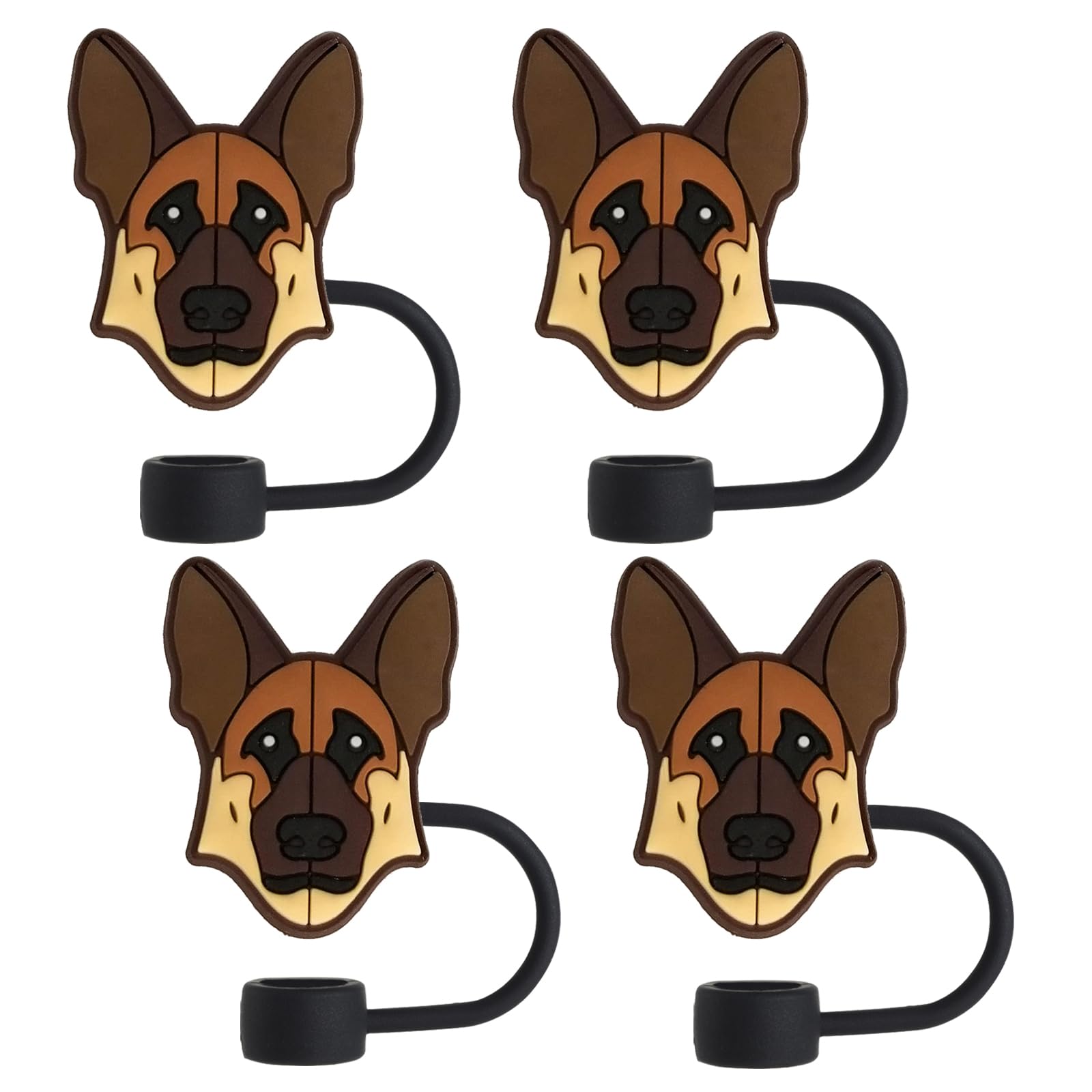 German Shepherd Dog Straw Covers Cap For Tumblers:Straw Covers Cap Toppers Compatible With Stanley 30&40 Oz Tumbler, Reusable & Silicone Tumbler Straw Toppers For 0.4 Inch/10 Mm Tips 4 Pcs