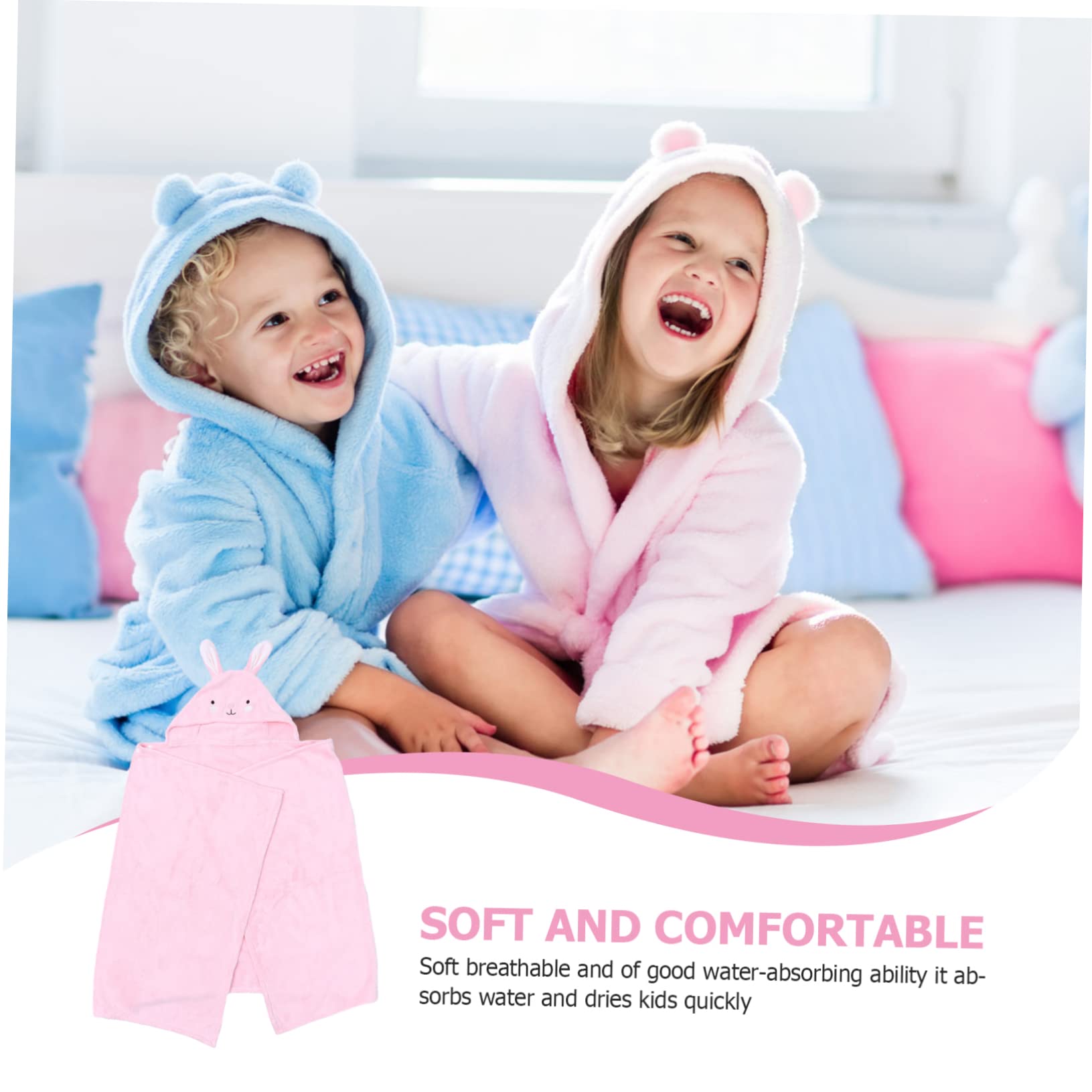 Cape de Bain pour Garçon et Filles à Capuche, Lapin Rose, 70x140cm