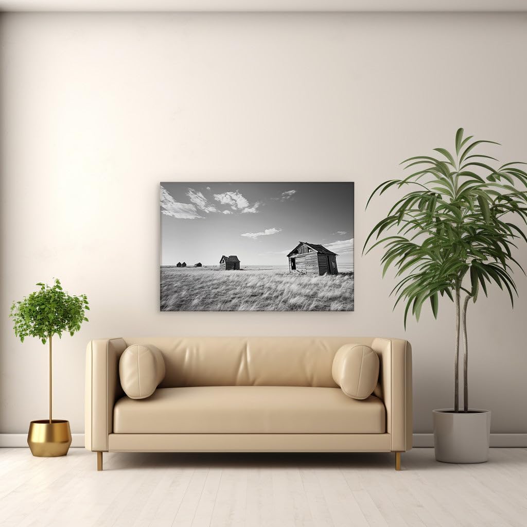 Canvas for Living room. Whispers of the Past: Solitude in an Abandoned Farmstead, 27 x 18 inch Canvas Wall Art - Ready to Hang