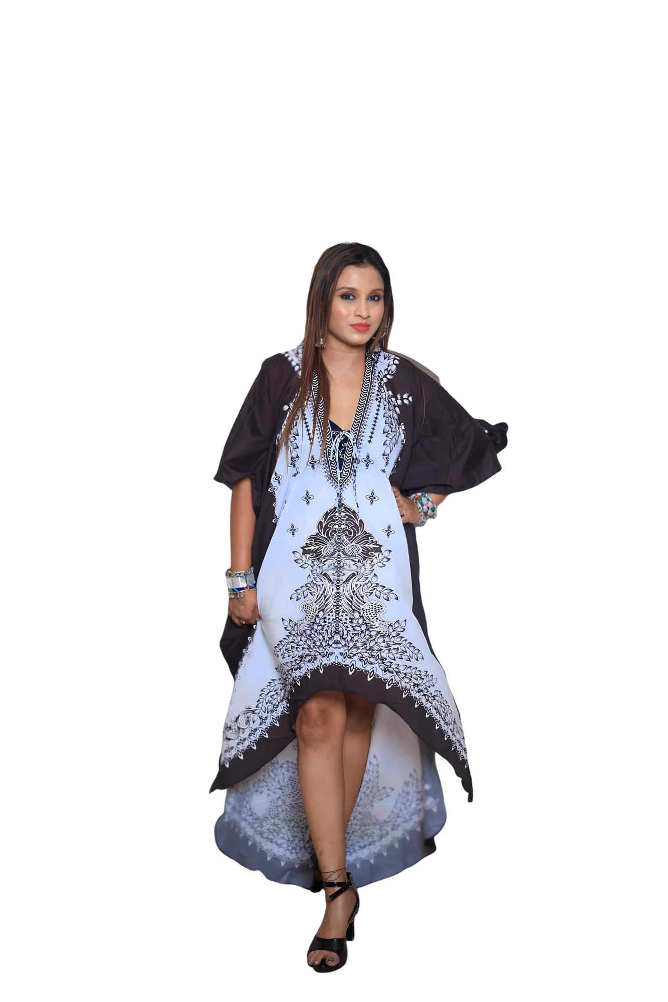 Women’s Crepe Printed Kaftan Hi-Low – Free Size Comfortable Lounge Wear 040-image-6