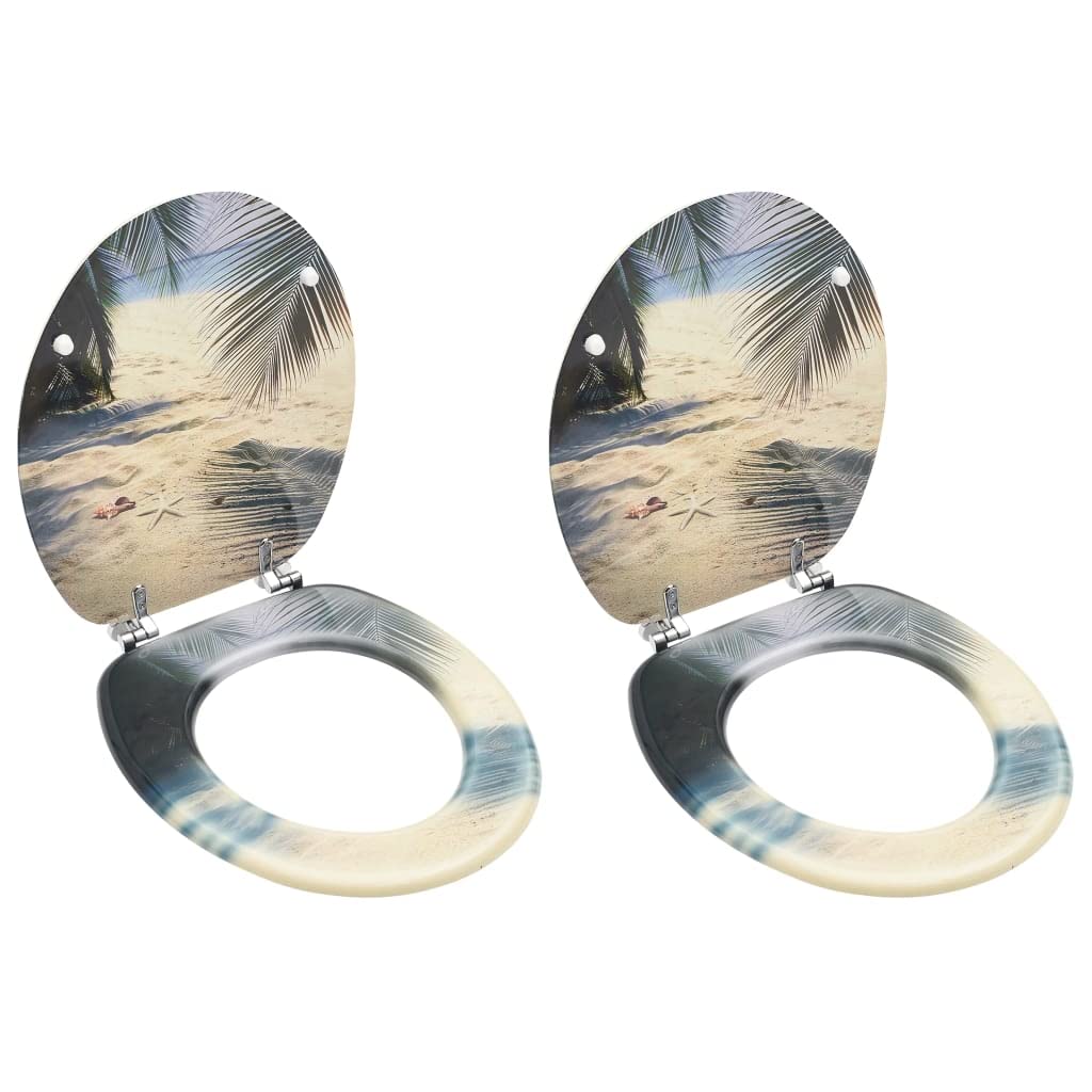 Abattants de WC en MDF double face avec couvercle motif plage