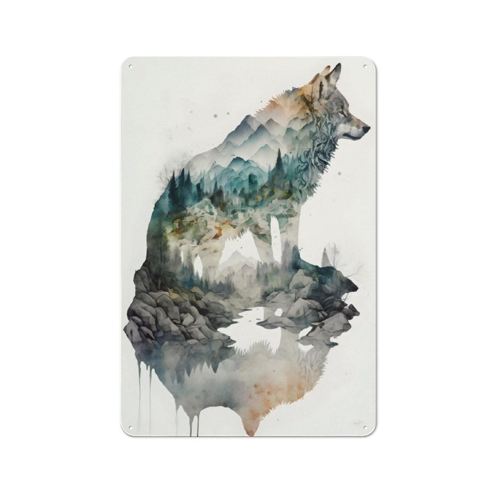 Junmoney Wolf Watercolors Rustic Metal Sign 30X20cm For Café Or Restaurant, For Vintage Wall Decor Fans, For Living Room And Hallway Decor