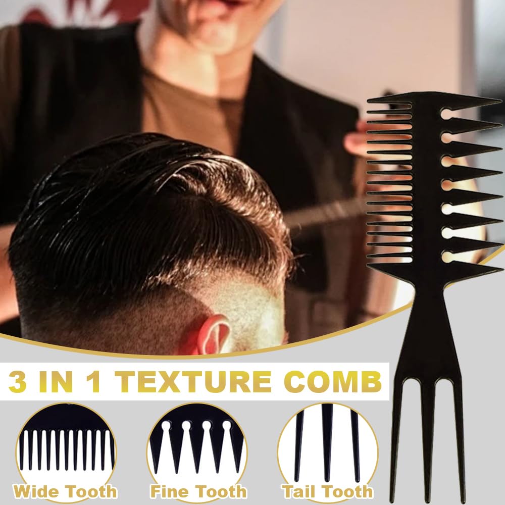 3 PCS Wide Tooth Comb Anti-Static Hair Styling Combs Set Retro Hairdressing Texture Comb for Men Quiff Slicked-Back Fauxhawk Undercut Pompadour Styling - Image 3