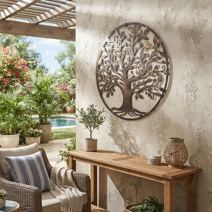 DEENZ 60Cm Large Brown Tree Of Life Wall Art Decor Metal Family Tree Wall Sculpture Hollowed Tree Of Life Wall Hanging For Office Bedroom Living Room