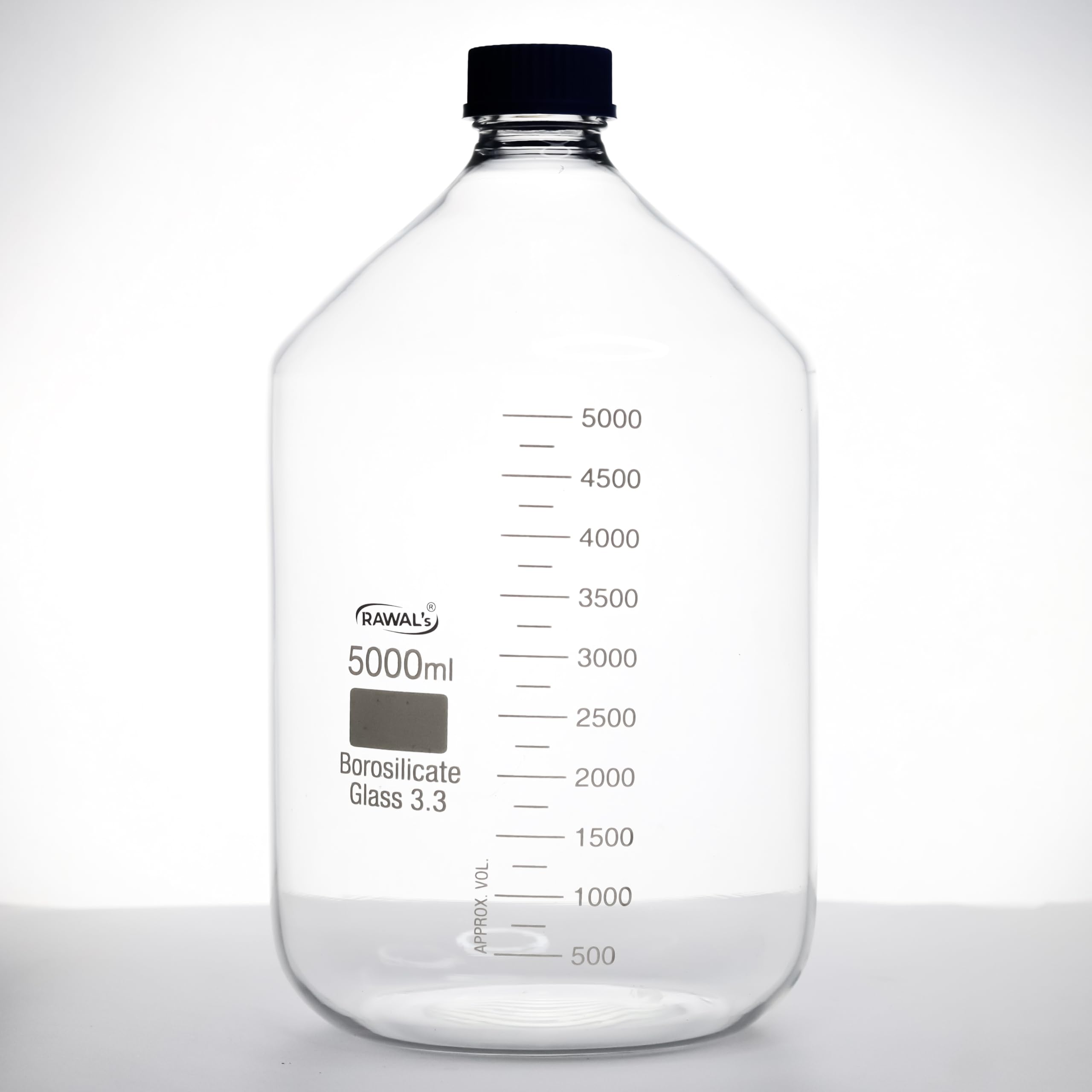 RAWAL'S 5000ml Borosilicate Glass Reagent Bottle – Heavy-Duty Lab Bottle with Leak-Proof Screw Cap | Chemical Storage Container for Laboratory, Scientific, Industrial & Professional Use