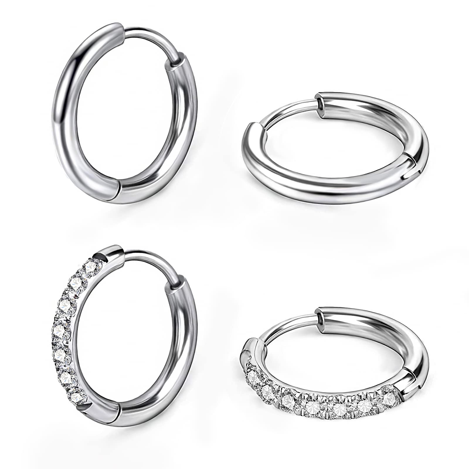 davkaG23 Titanium Huggie Hoop Earrings 12mm Hypoallergenic CZ Earrings Hoop Cartilage Hinged Sleeper Earrings For Men Women