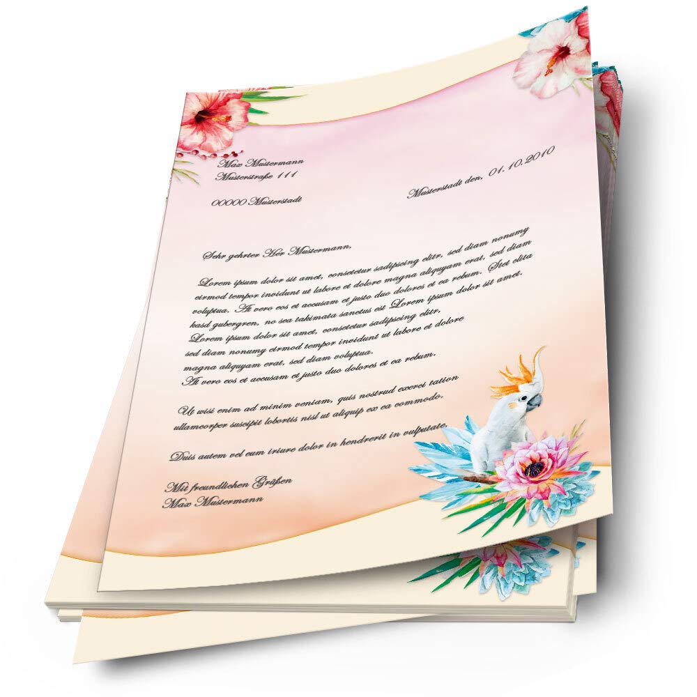 Briefpapier KAKADU – 20 Blatt DIN A4, 90g/m², Einseitig Bedruckt, Für Drucker & Handbeschriftung