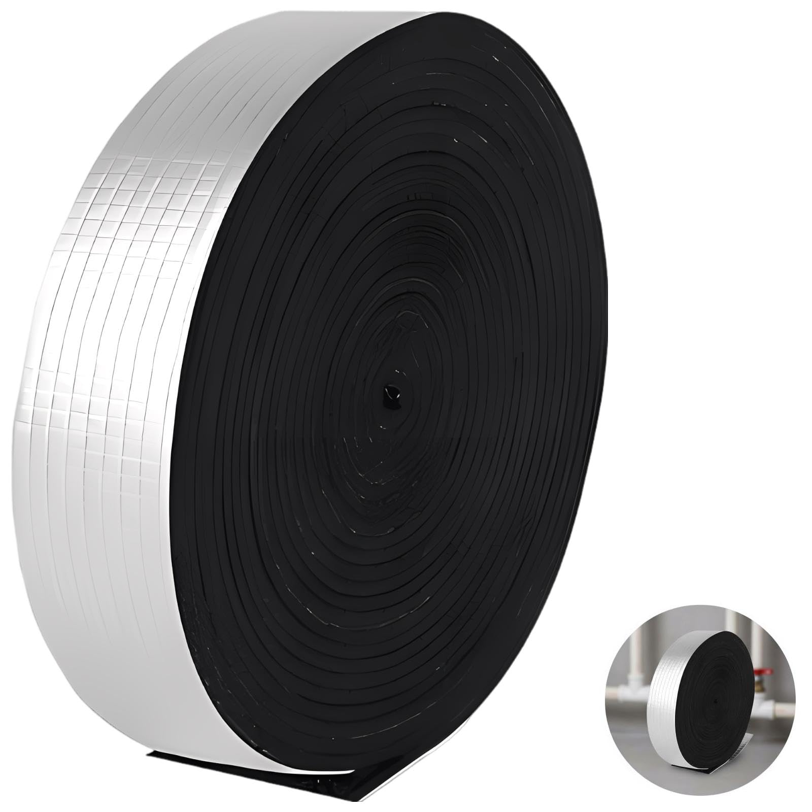 2 Rollen Rohrisolierung selbstklebend, 10m x 5cm x 0,5cm Schaumstoff und Folie, Frostschutz Isolierband, Aluminiumfolienoberfläche