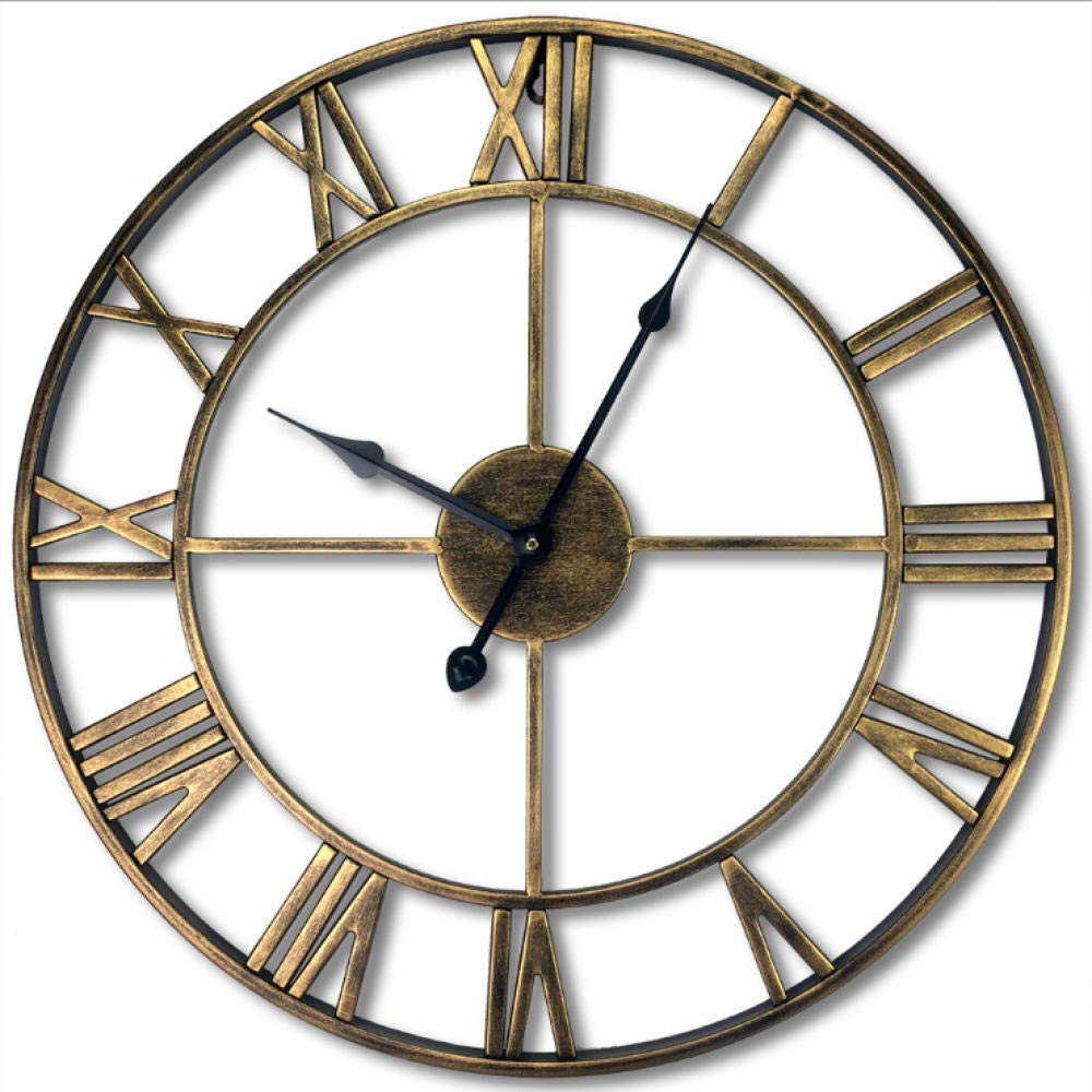 Grande horloge murale de jardin vintage en fer forgé doré 40 cm