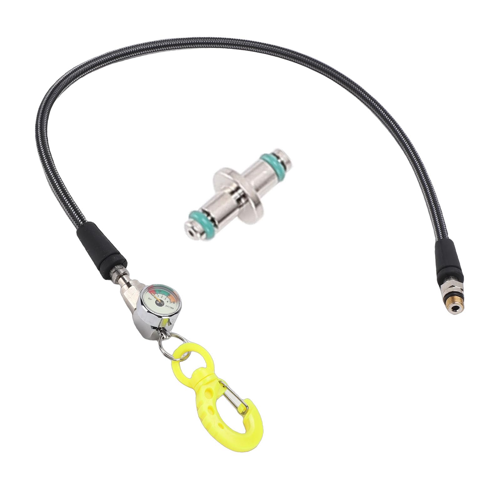 XUMIUZIY Manómetro de Buceo, Medidor Sumergible que Brilla en la Oscuridad con Manguera y Gancho BCD (65CM)