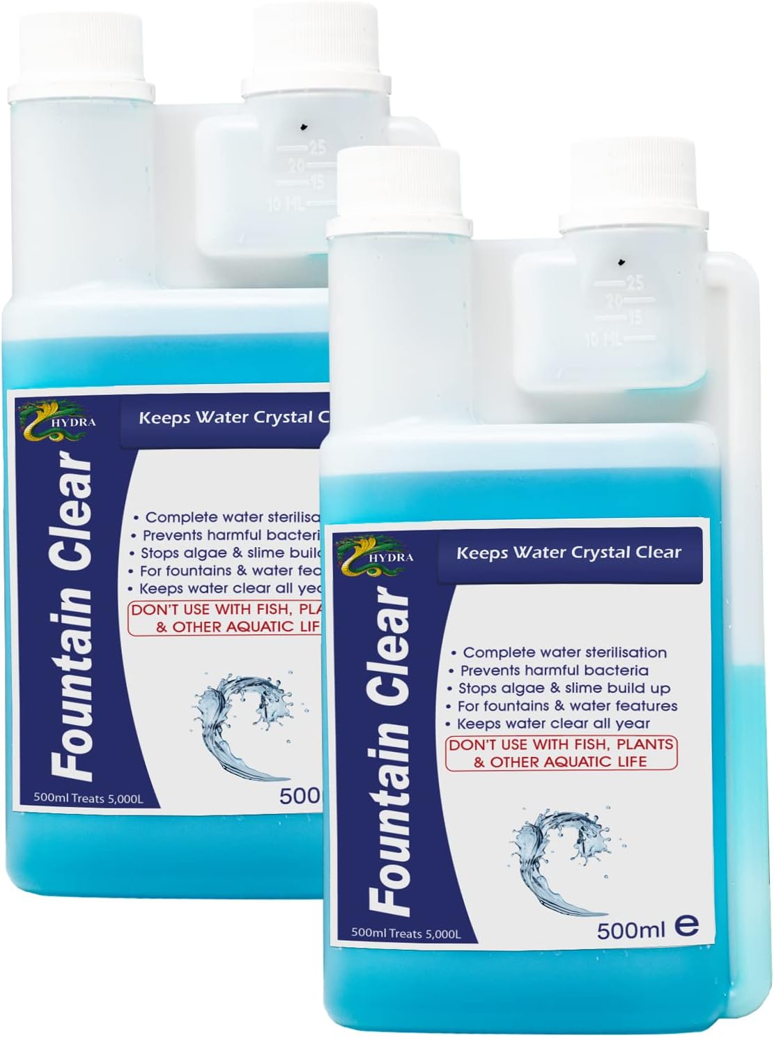 Hydra Fountain Clear Water Feature Cleaning, 2x500ml Treats 30,000L