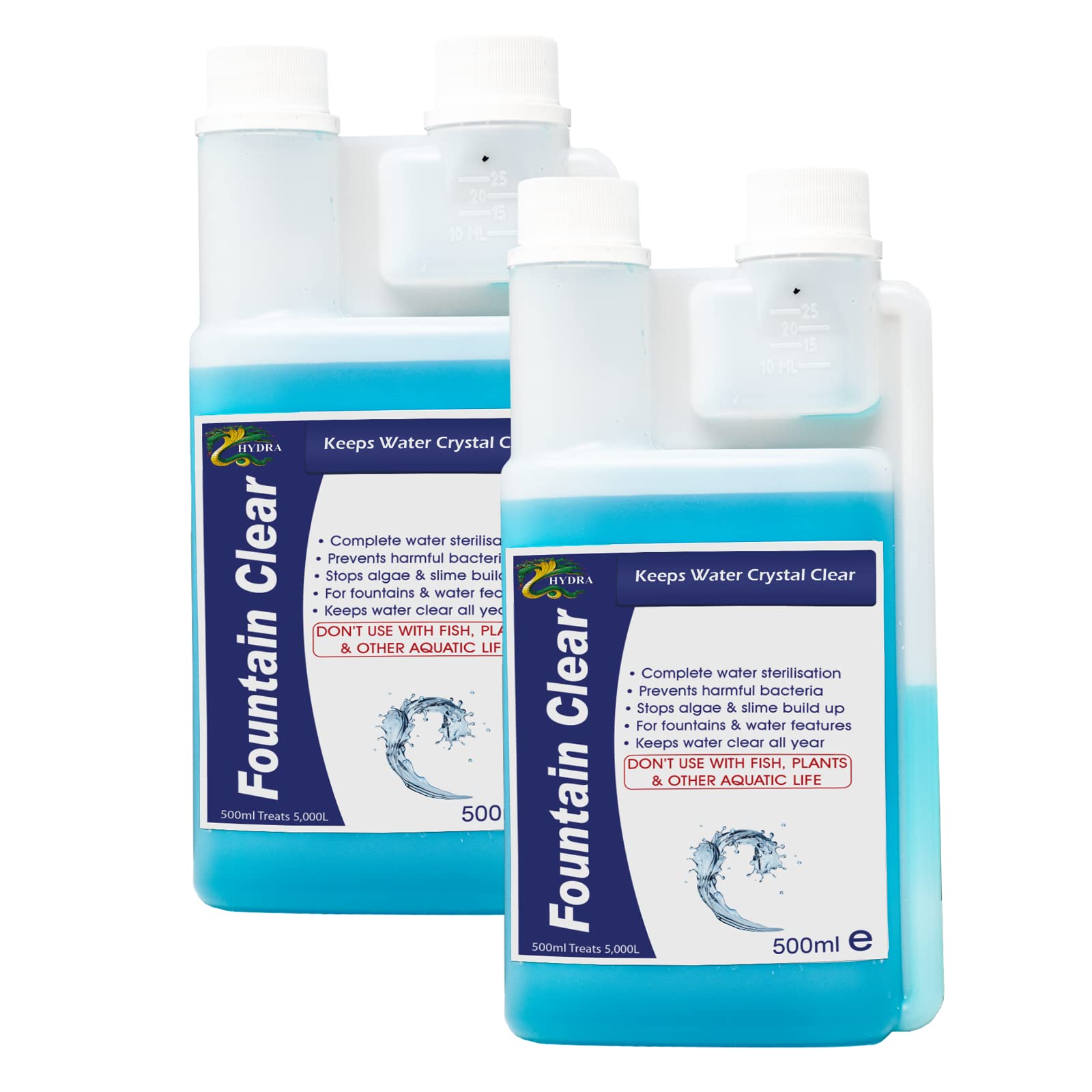 Fountain Clear Water Feature Cleaning, 2x500ml Treats 30,000L Highest Dilution Rates, Fountain Cleaner Treatment Keeps Water Crystal Clear from Algae, Green Water, Biofilm Build-up