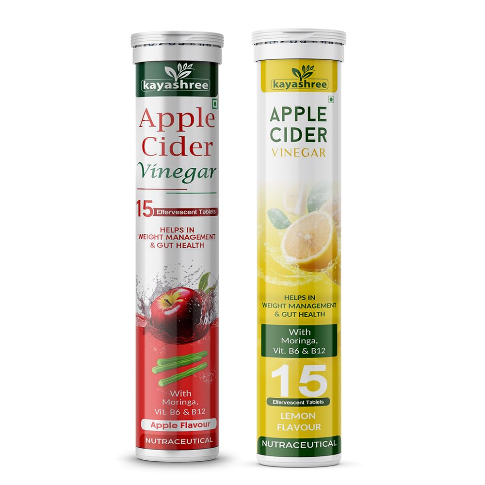 Kayashree Apple Cider Vinegar Effervescent Tablets | With Moringa | Helps in Weight Management & Gut Health | 15 Tablets | Apple & Lemon Flavour Combo Pack-picture-43