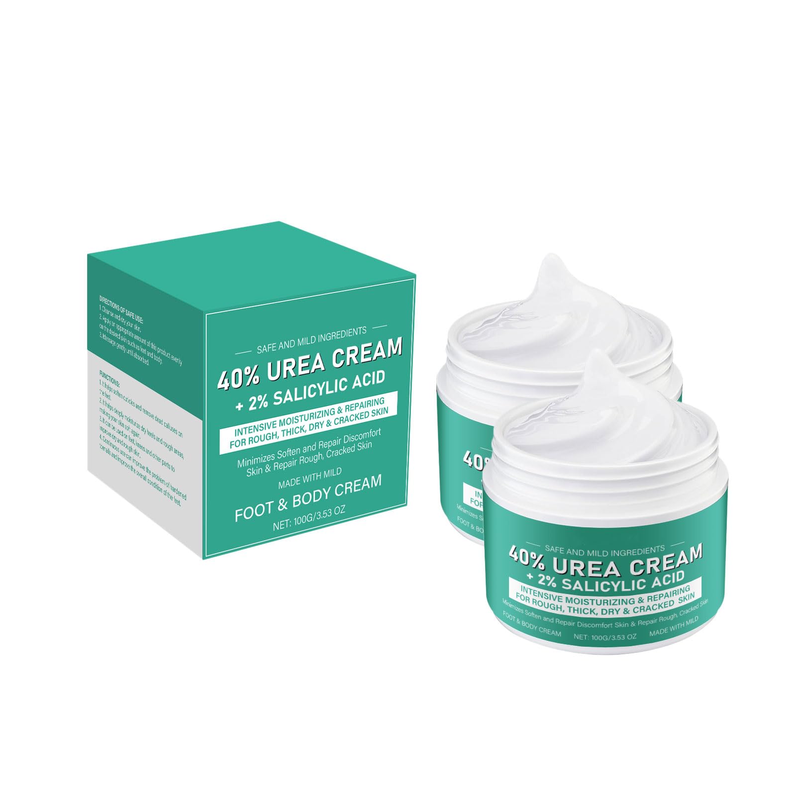 Aoseiens 2Pc Urea Cream 40 Percent For Feet, 40% Urea Foot Repair Lotion, Plus Salicylic Acid 2% Foot Cream For Dry Cracked Heels Feet Knees, Dead Skin Cuticle Callus Remover Toenail Softener