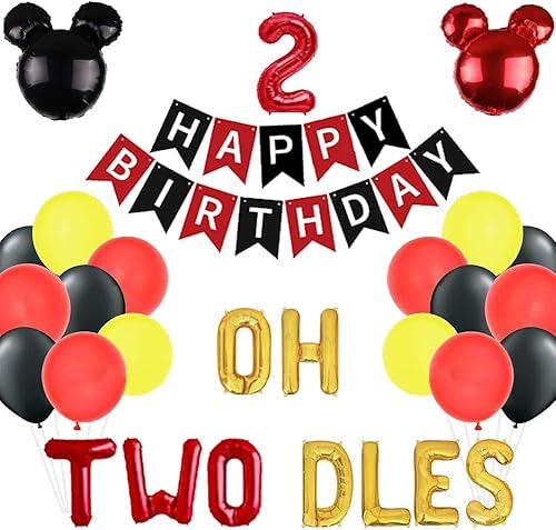 Decoraciones de segundo cumpleaños con globos de Oh Twodles con globos de feliz cumpleaños, guirnalda para decoración de fiesta de cumpleaños de