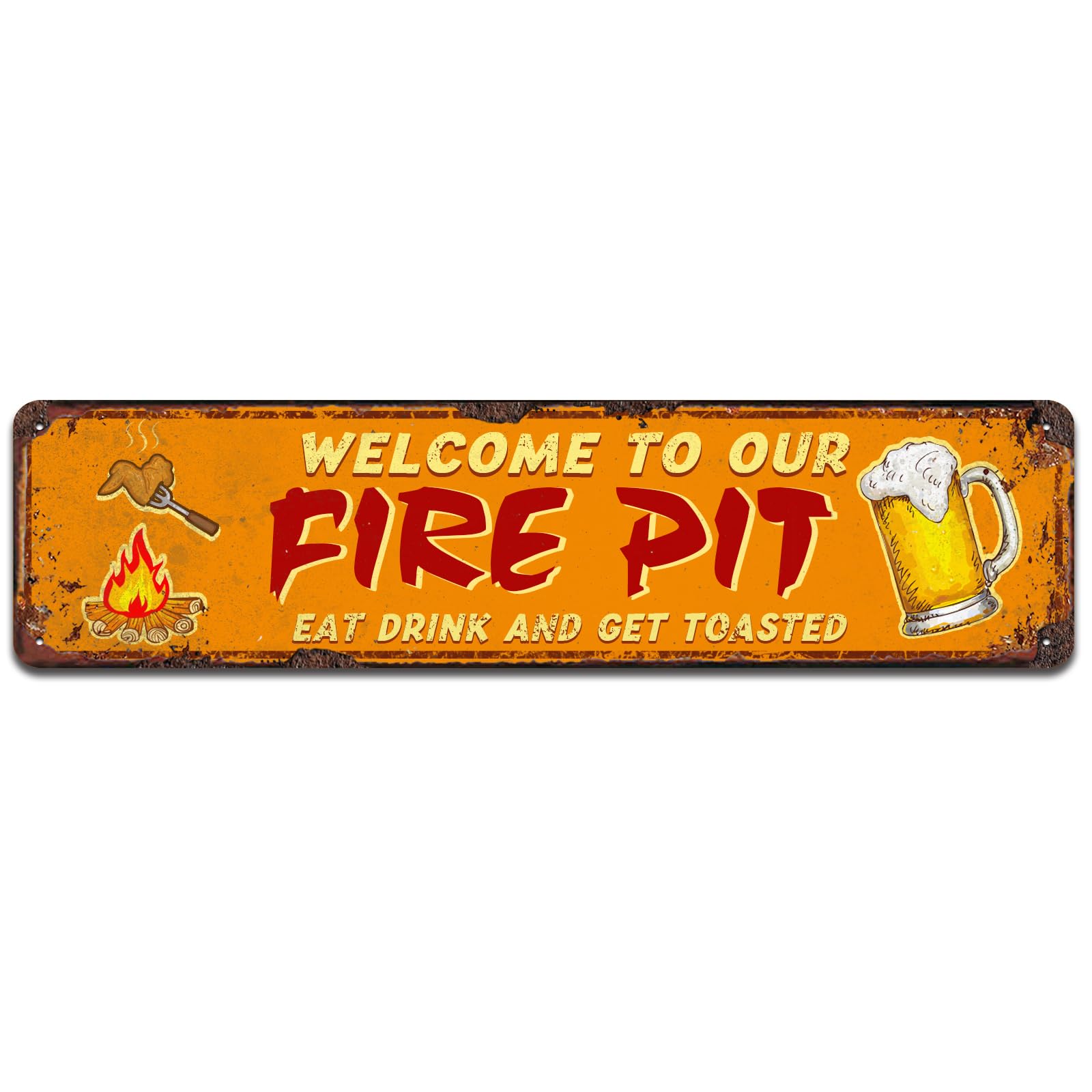 Funny Camping Signs,Welcome to our Fire Pit Eat Drink and Get Toasted,Novelty Tin Camper Decor,Metal Signs 4x16 Inch