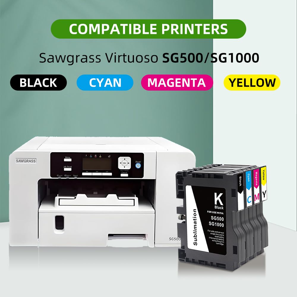 SG500 SG1000 Sublimations-Tintenpatrone, Ersatz für Sawgrass Virtuoso SG500 SG1000 Drucker, 4 Farben (1 Schwarz, 1 Cyan, 1 Magenta, 1 Gelb) (SG500/1000)