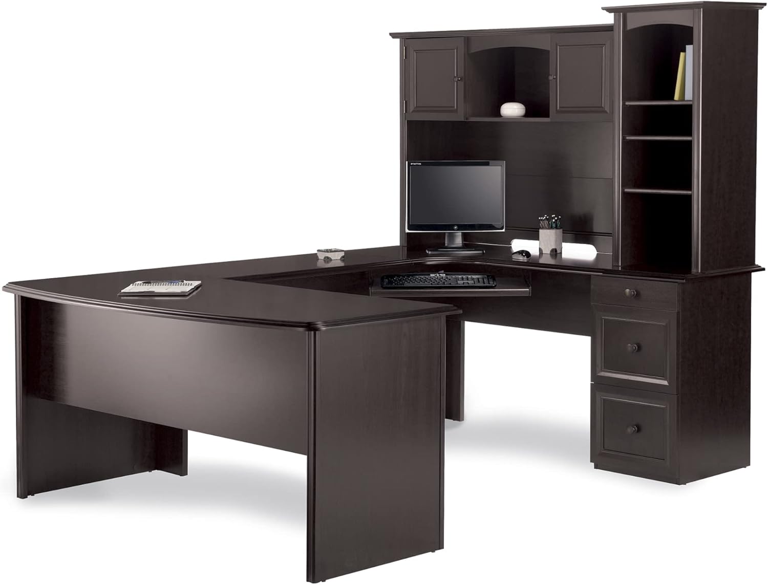 Realspace® Broadstreet 65" W U-Shaped Executive Corner Desk, Walnut