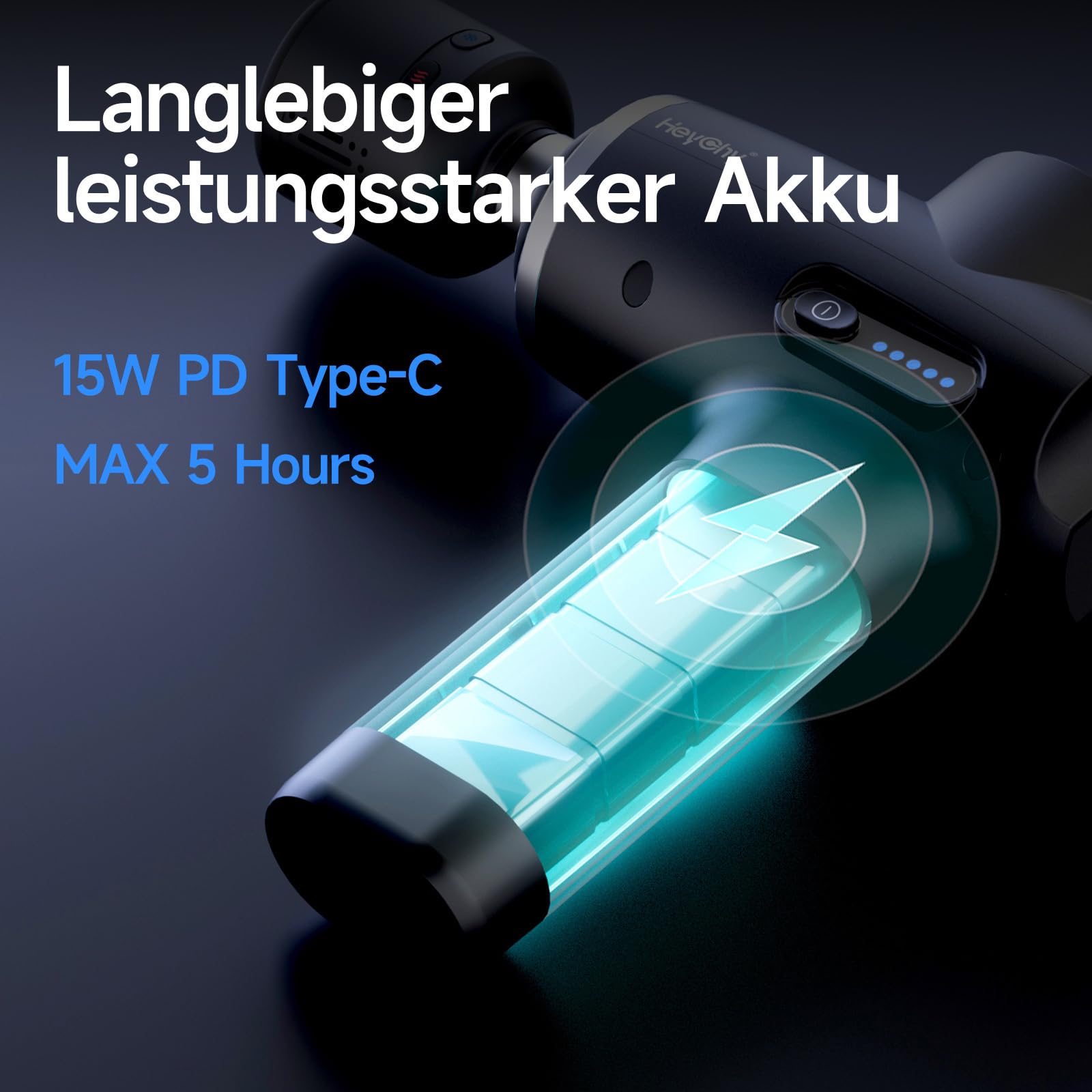 HEYCHY Massagepistole Massagegerät mit Wärme und Kälte, 5 Aufsätze USB C | 12mm, 5 Stufen, 2500RPM 2500mAh, Tragetasche, Männer Frauen Anfänger Fitnessfans, Geschenk, Zuhause Fitnessstudio Outdoor