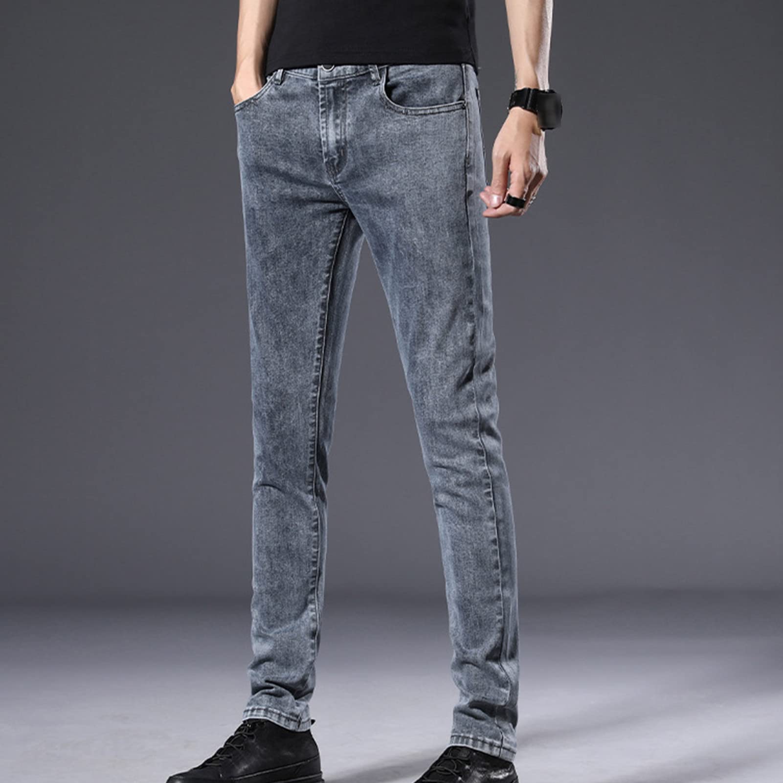 Men's Skinny Slim Fit Stretch Jeans Tapered Leg Denim Pencil Pants Lightweight Classic 5 Pocket Jean Trousers (Light Grey,36)