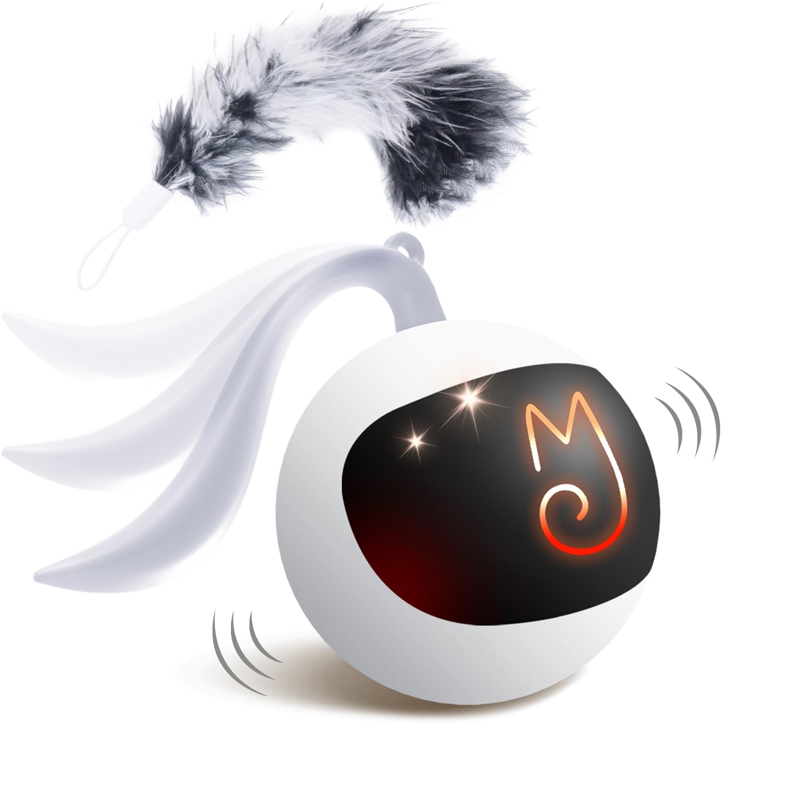 Migipaws (Migipaws) Cat Toy Automatic Cat Toy with Tail Electric Popular Solo Play Cat Play Equipment Indoor Cat Exercise Deficiency Relief Toy with Feathers and Stuffed Animal Chasing Ball (White)