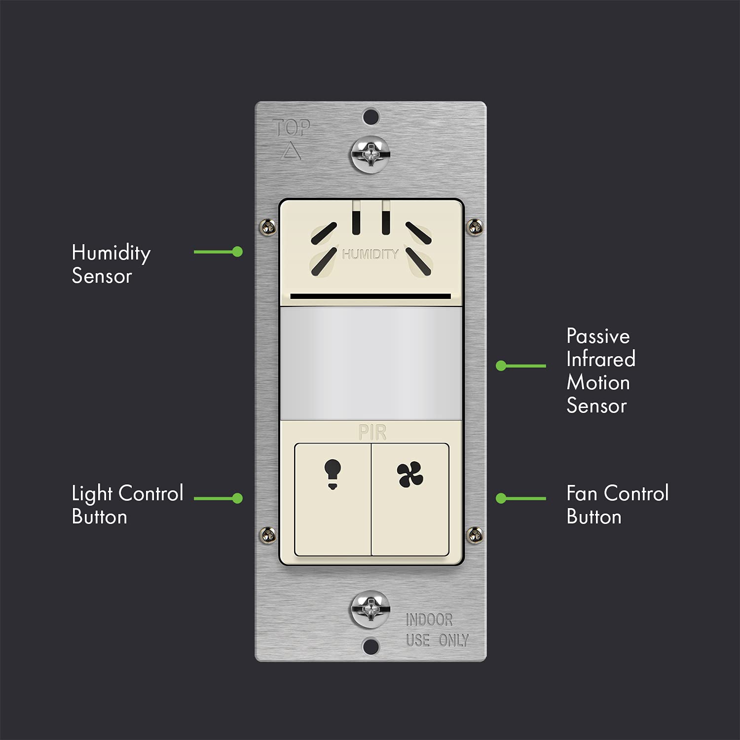 TOPGREENER Interrupteur de capteur d'humidité avec capteur de mouvement et éclairage PIR, câble neutre nécessaire, détection d'humidité de l'air pour ventilateur de ventilation, contrôle automatisé du